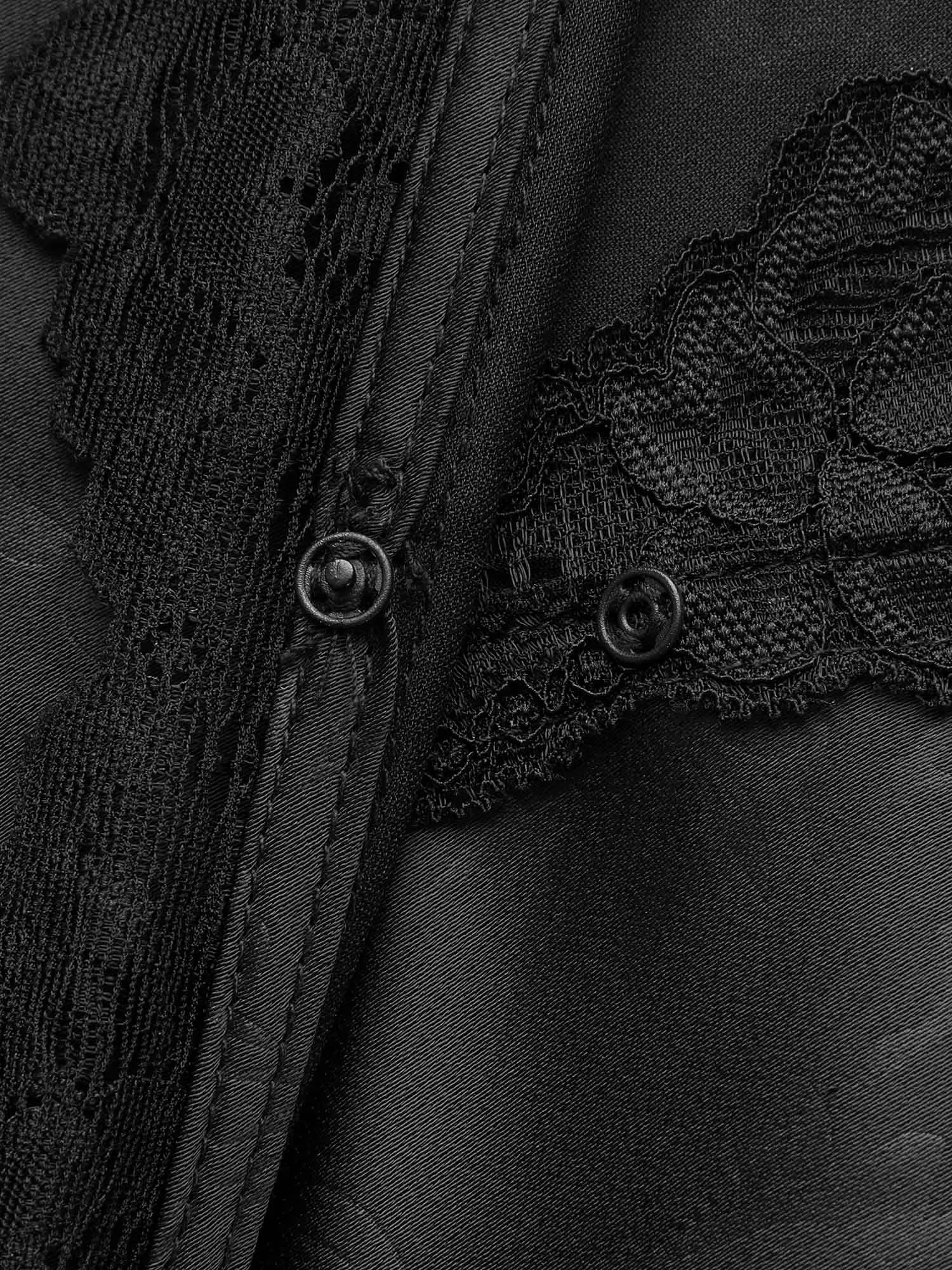 Overlap Collar Textured Shirred Lace Trim Dress sold by Bloomchic product image thumbnail 5