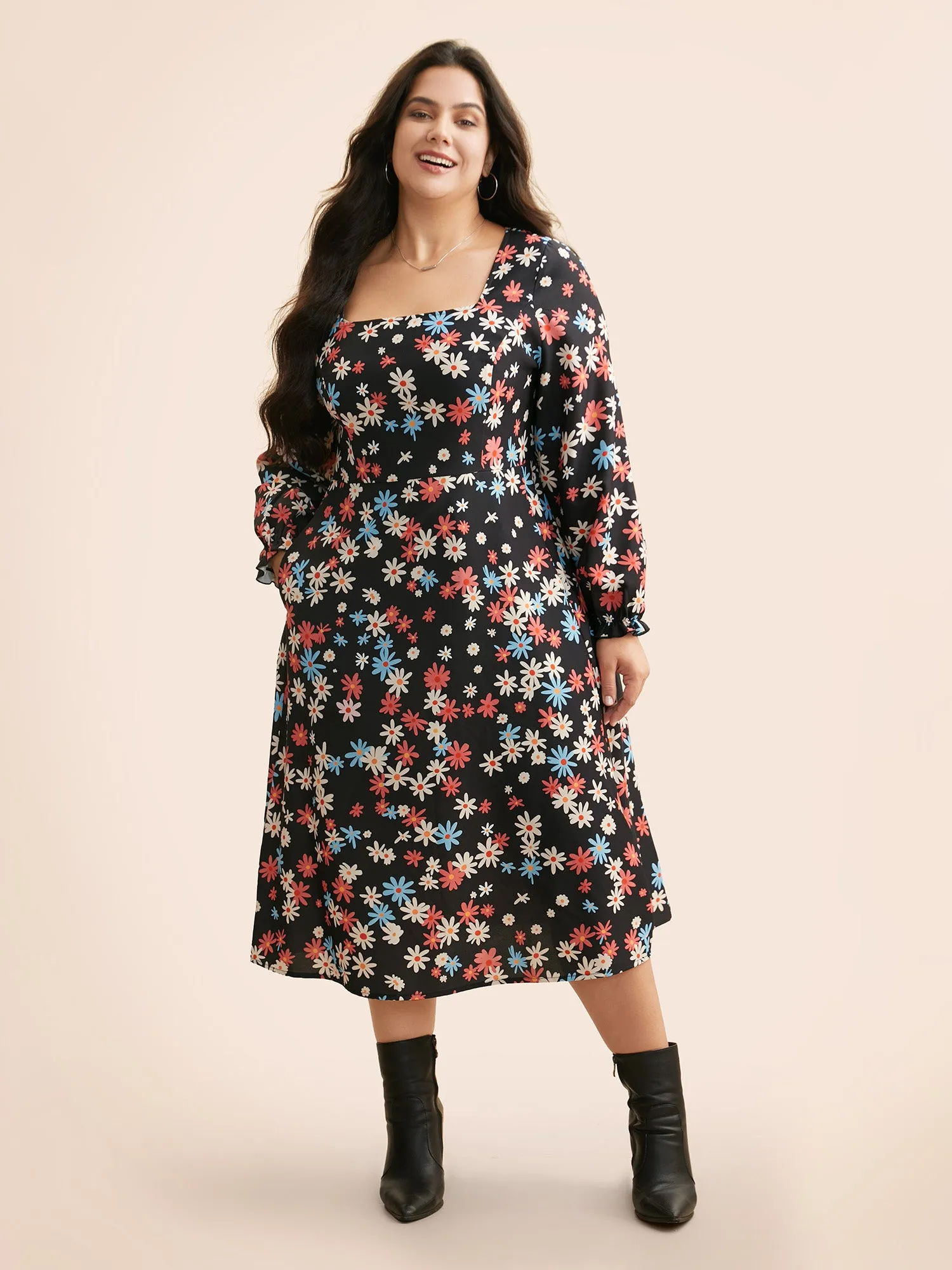 Floral Square Neck Lantern Sleeve Dress sold by Bloomchic product image thumbnail 3