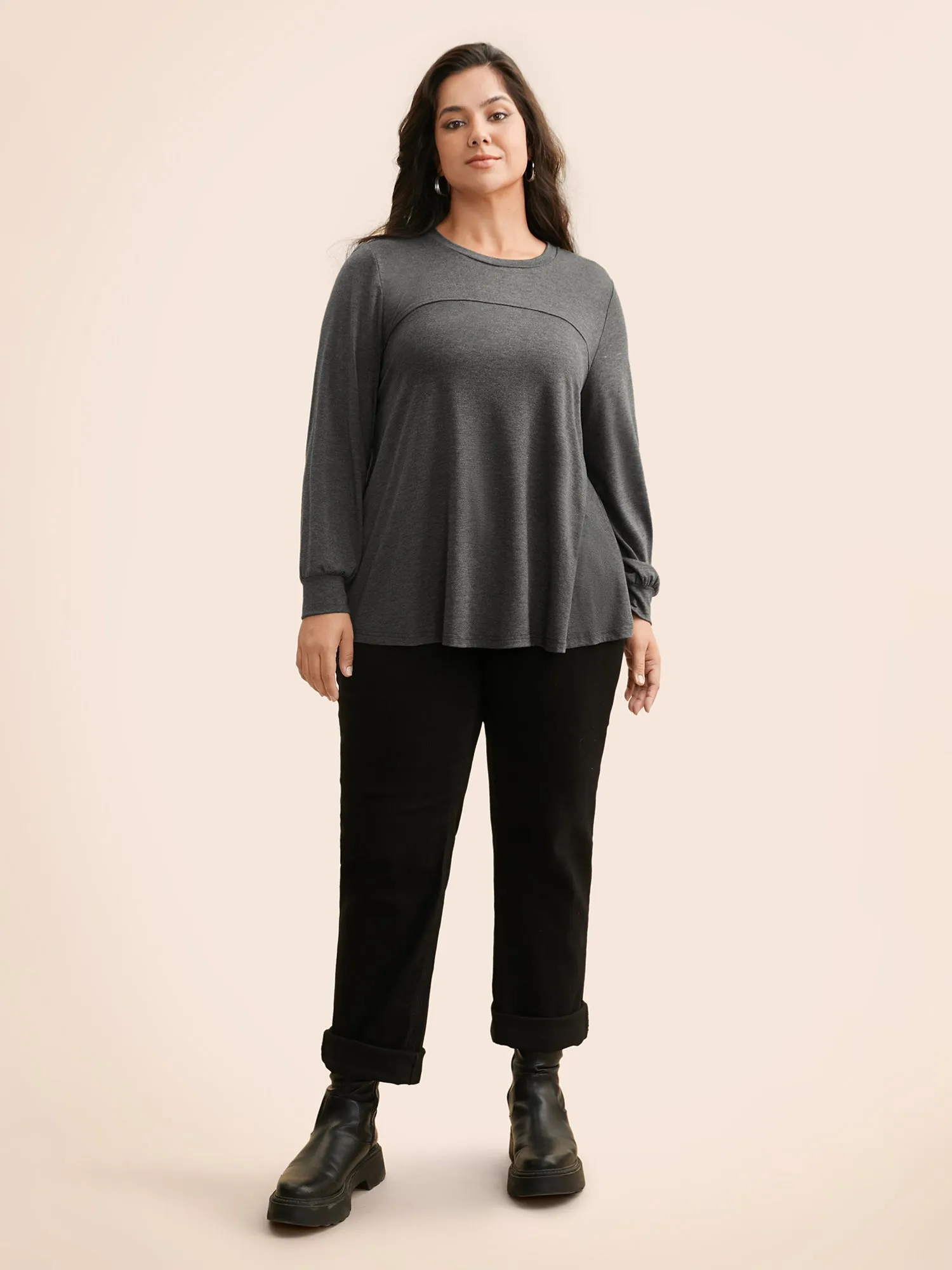 Solid Round Neck Gathered T-shirt sold by Bloomchic product image thumbnail 2