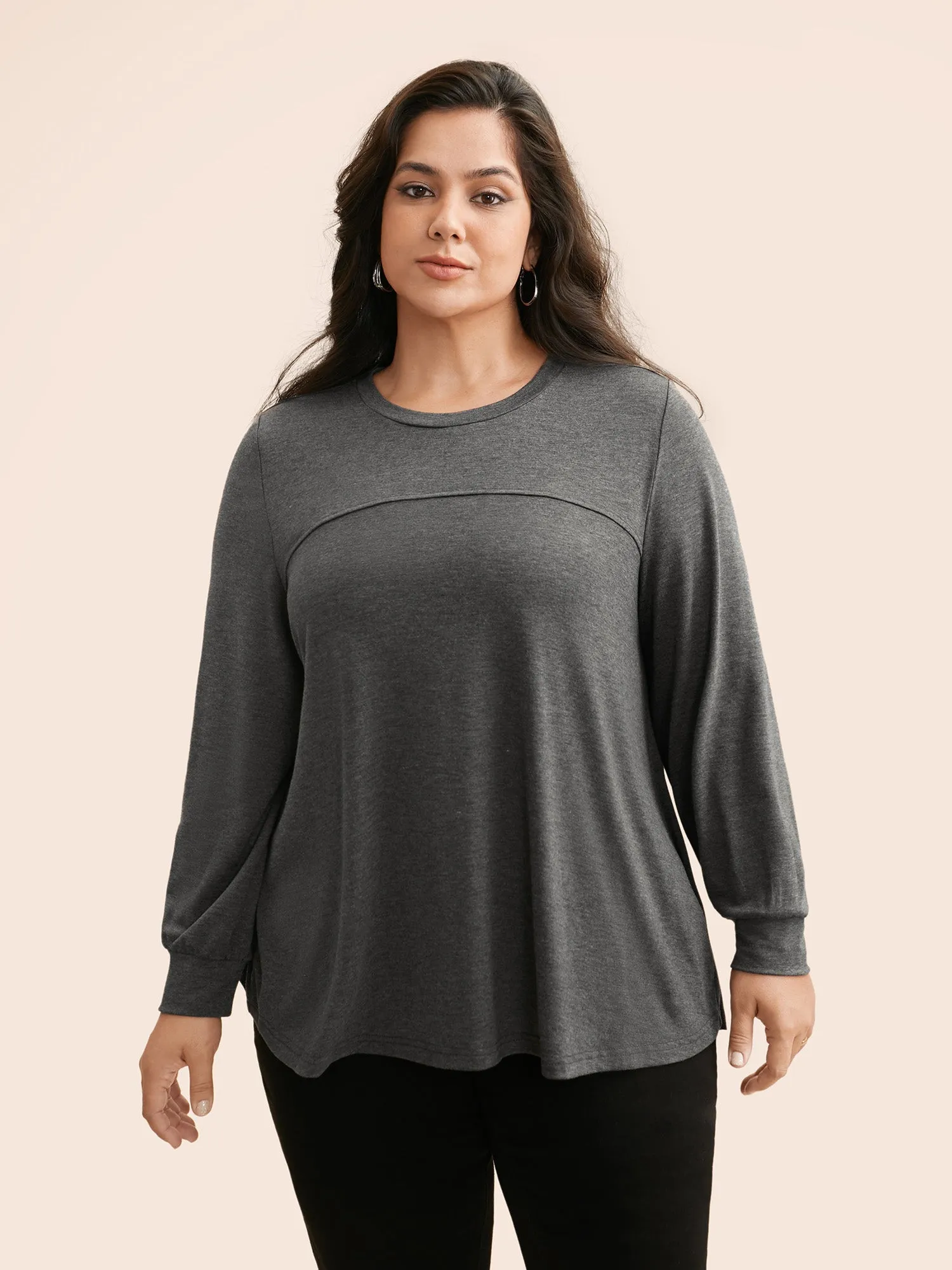 Solid Round Neck Gathered T-shirt sold by Bloomchic