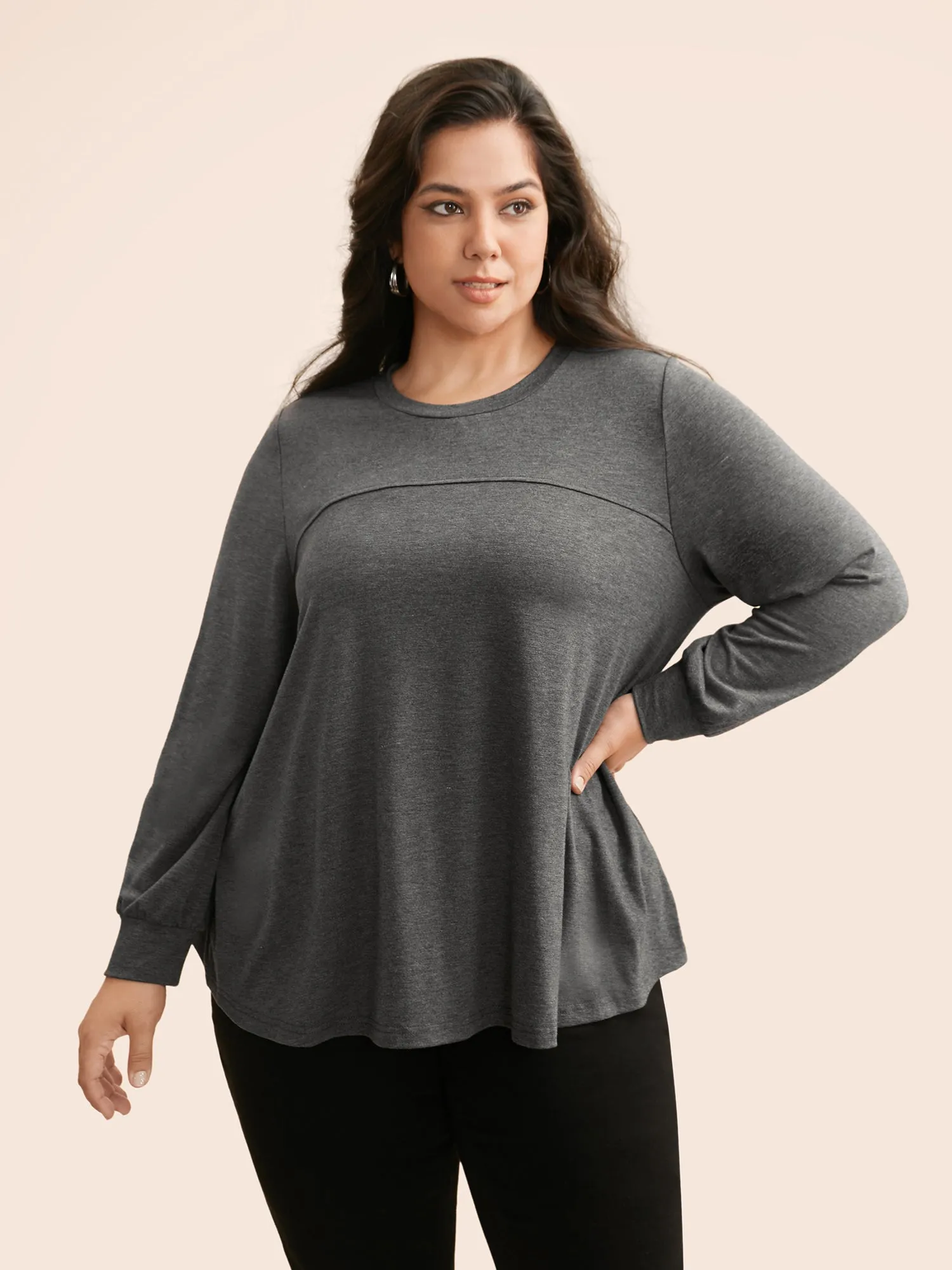 Solid Round Neck Gathered T-shirt sold by Bloomchic product image thumbnail 5