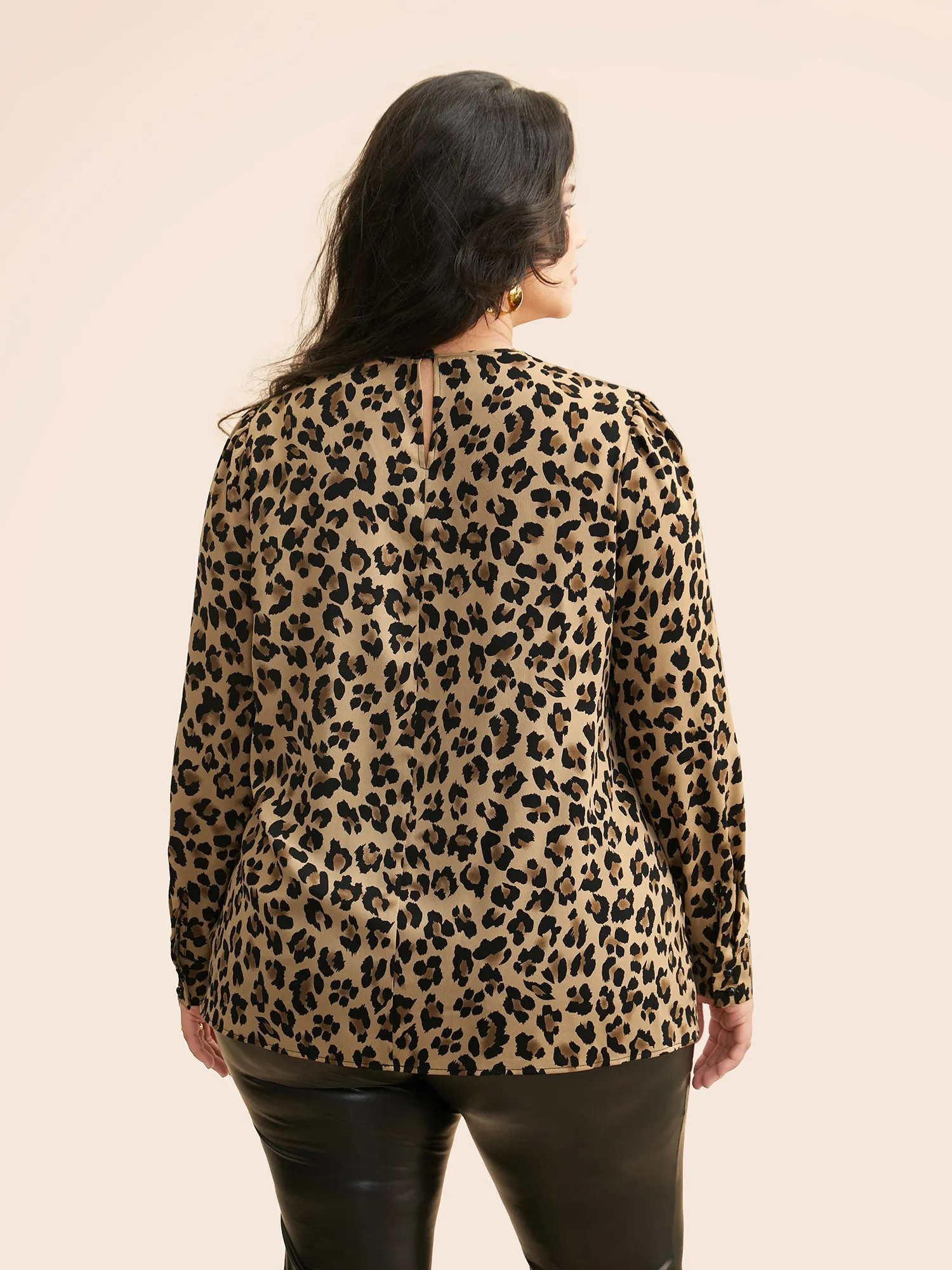 Leopard Print Mock Neck Gathered Blouse sold by Bloomchic product image thumbnail 4