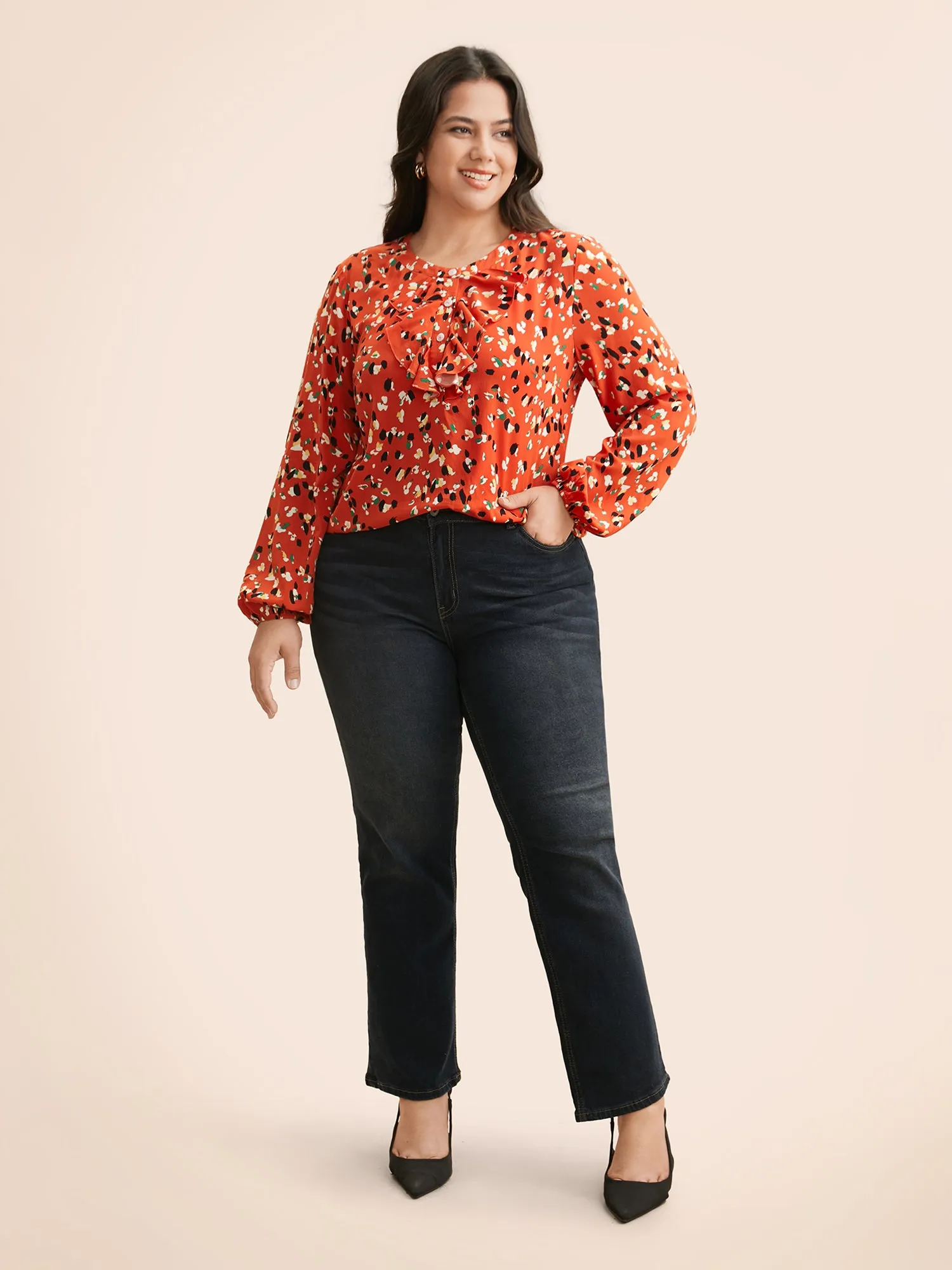 Leopard Print Ruffles Gathered Blouse sold by Bloomchic product image thumbnail 2