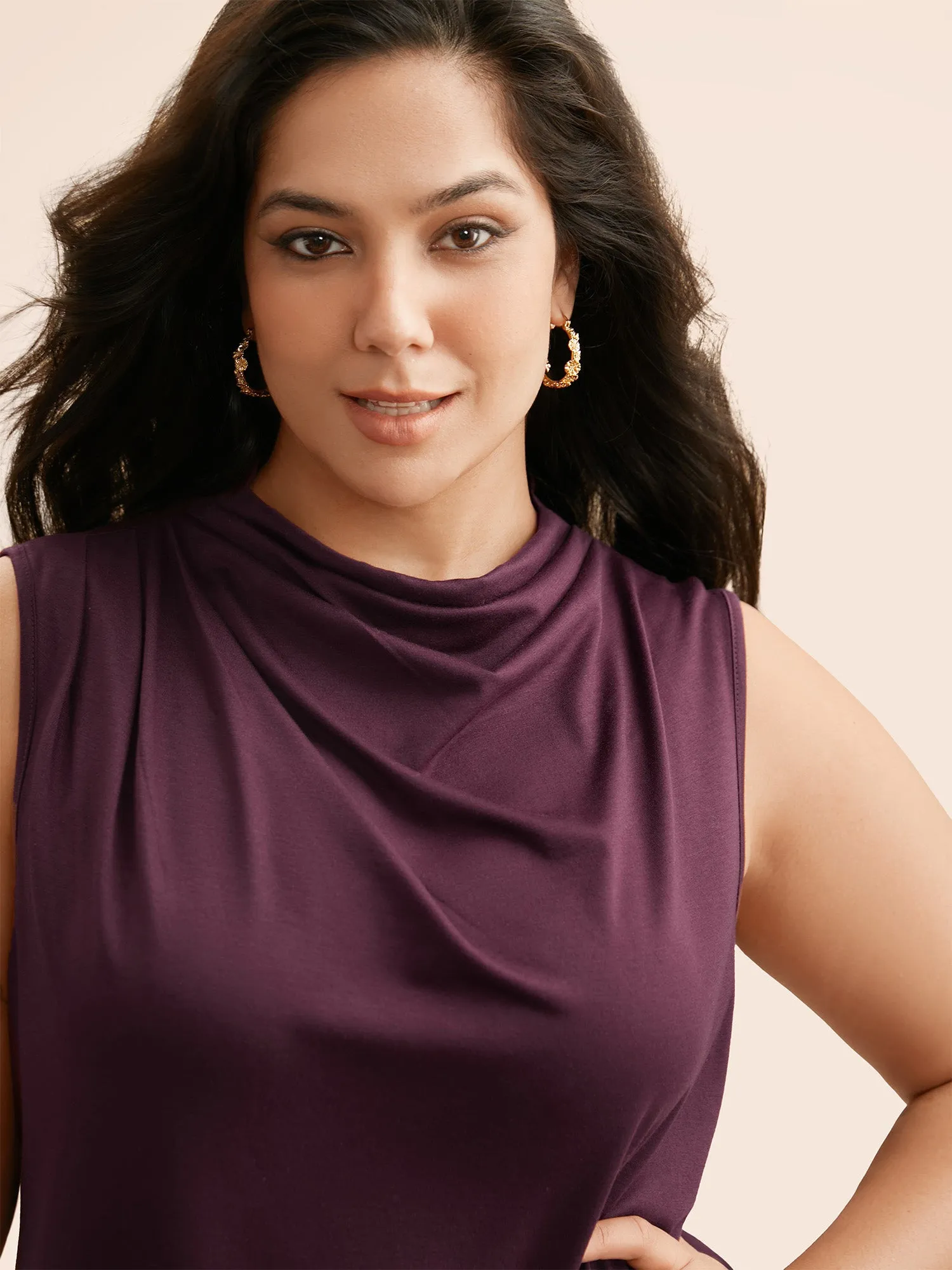Solid Cowl Neck Pleated Tank Top sold by Bloomchic product image thumbnail 3