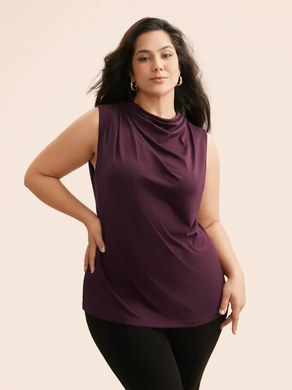 Solid Cowl Neck Pleated Tank Top sold by Bloomchic
