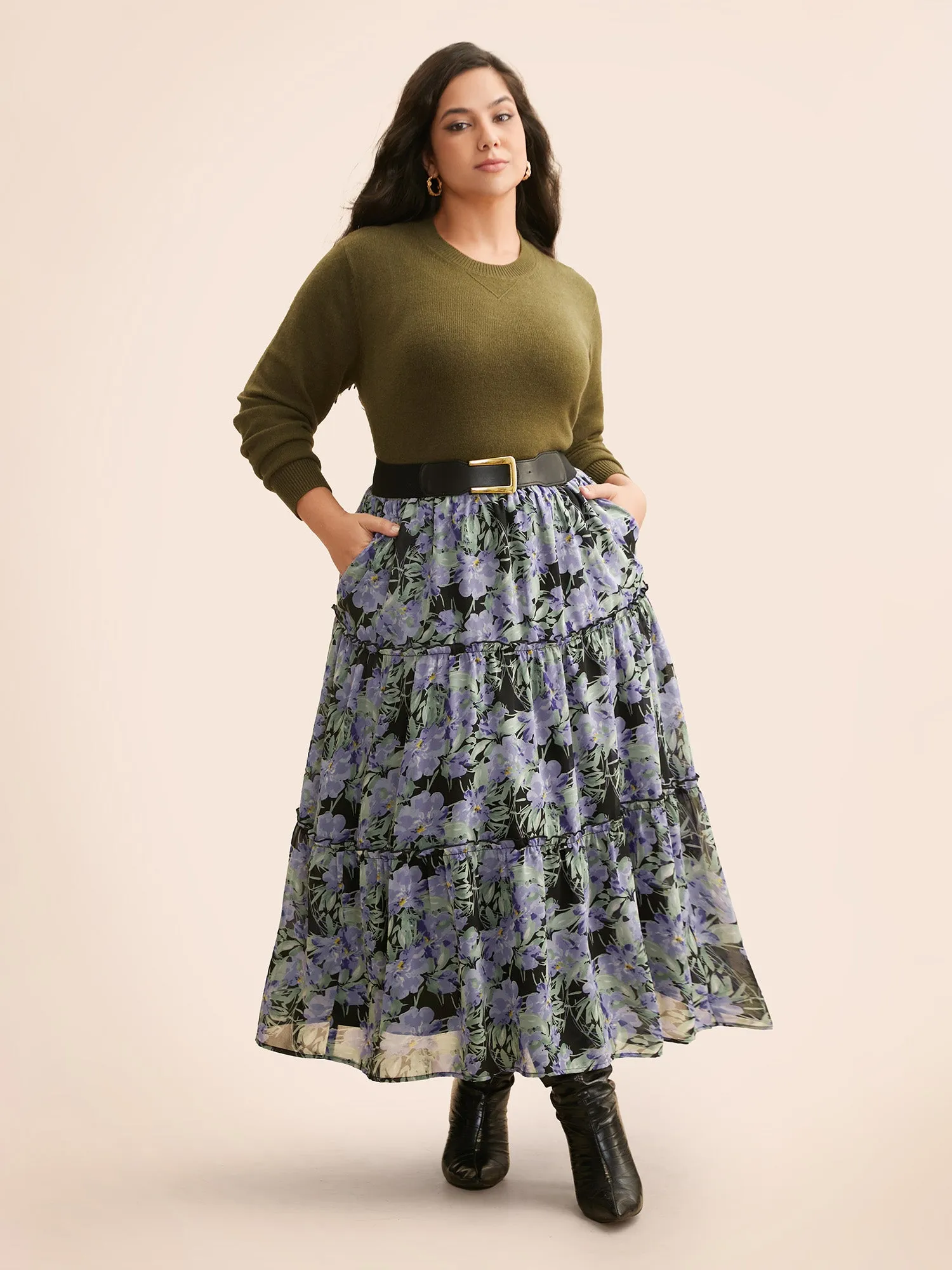 Floral Ruffle Layered Hem Skirt sold by Bloomchic product image thumbnail 2