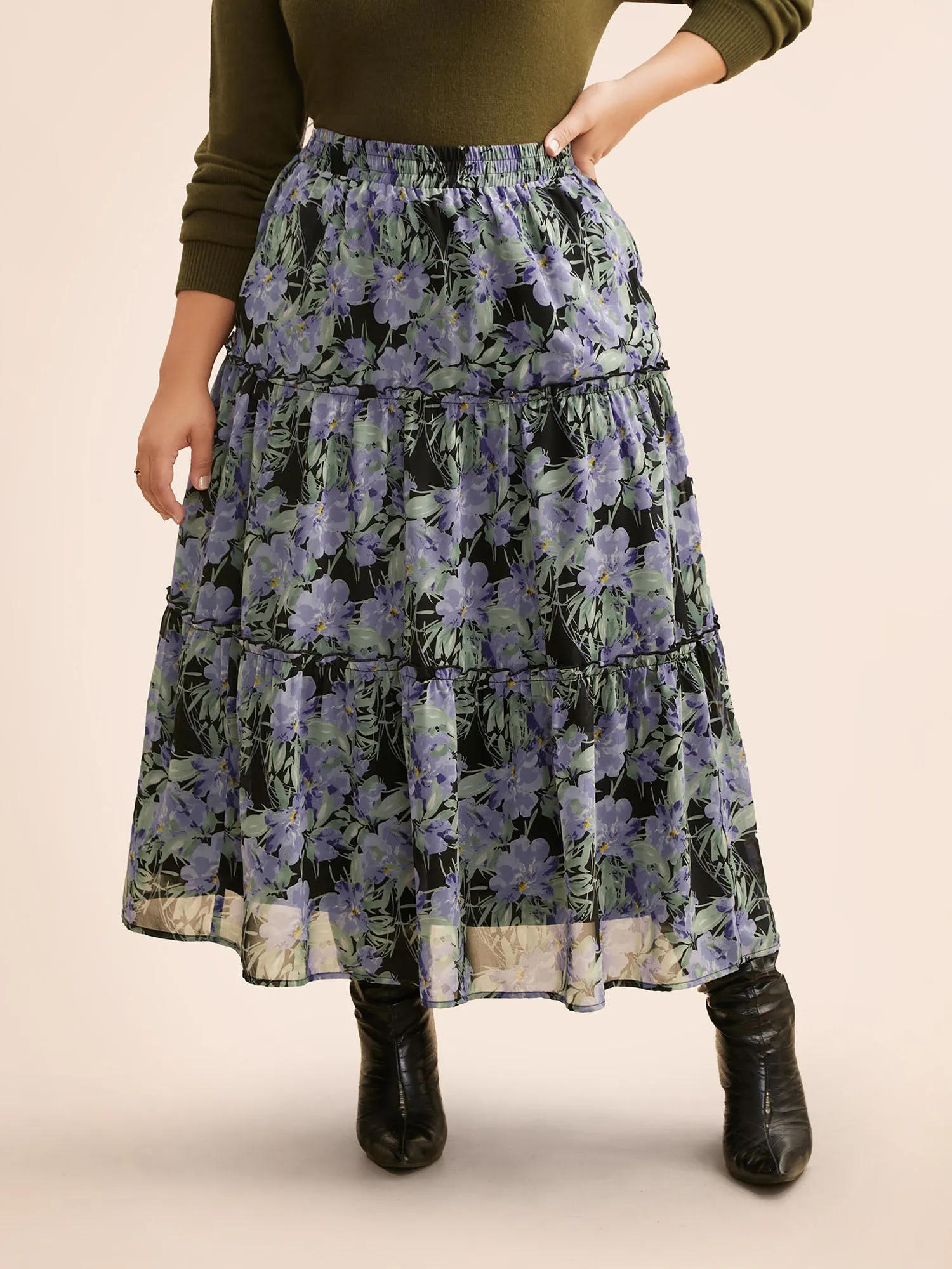 Floral Ruffle Layered Hem Skirt sold by Bloomchic