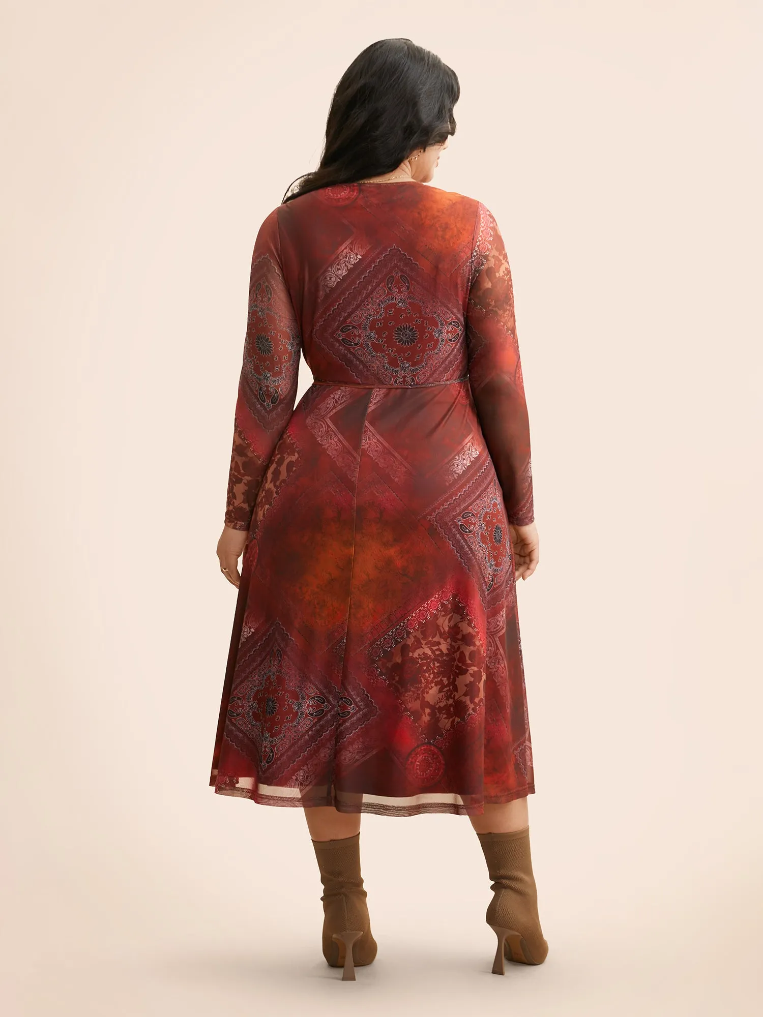 Boho Print Belted Mesh Midi Dress sold by Bloomchic product image thumbnail 5