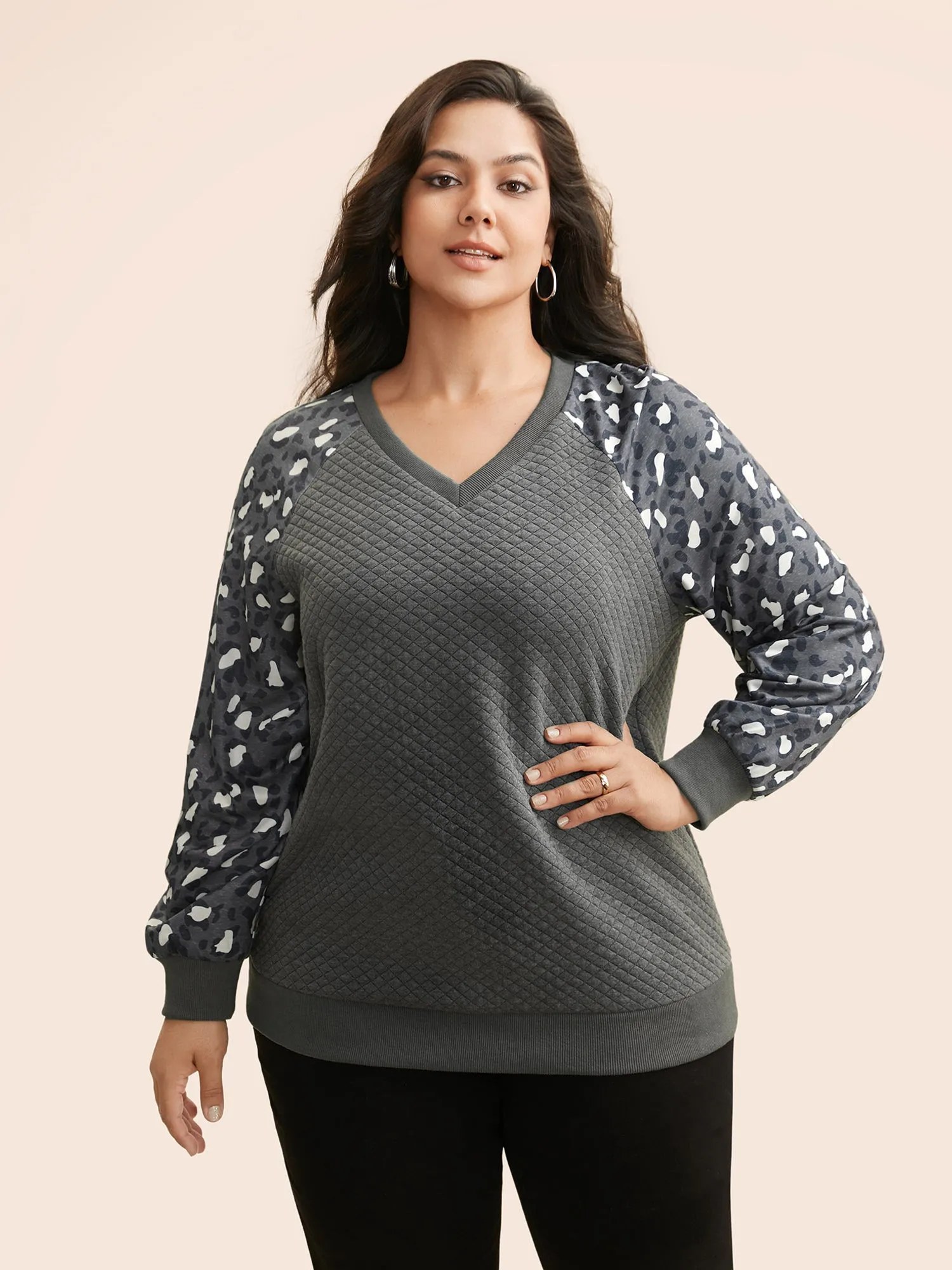 Leopard Print Patchwork Raglan Sleeve Sweatshirt sold by Bloomchic product image thumbnail 4