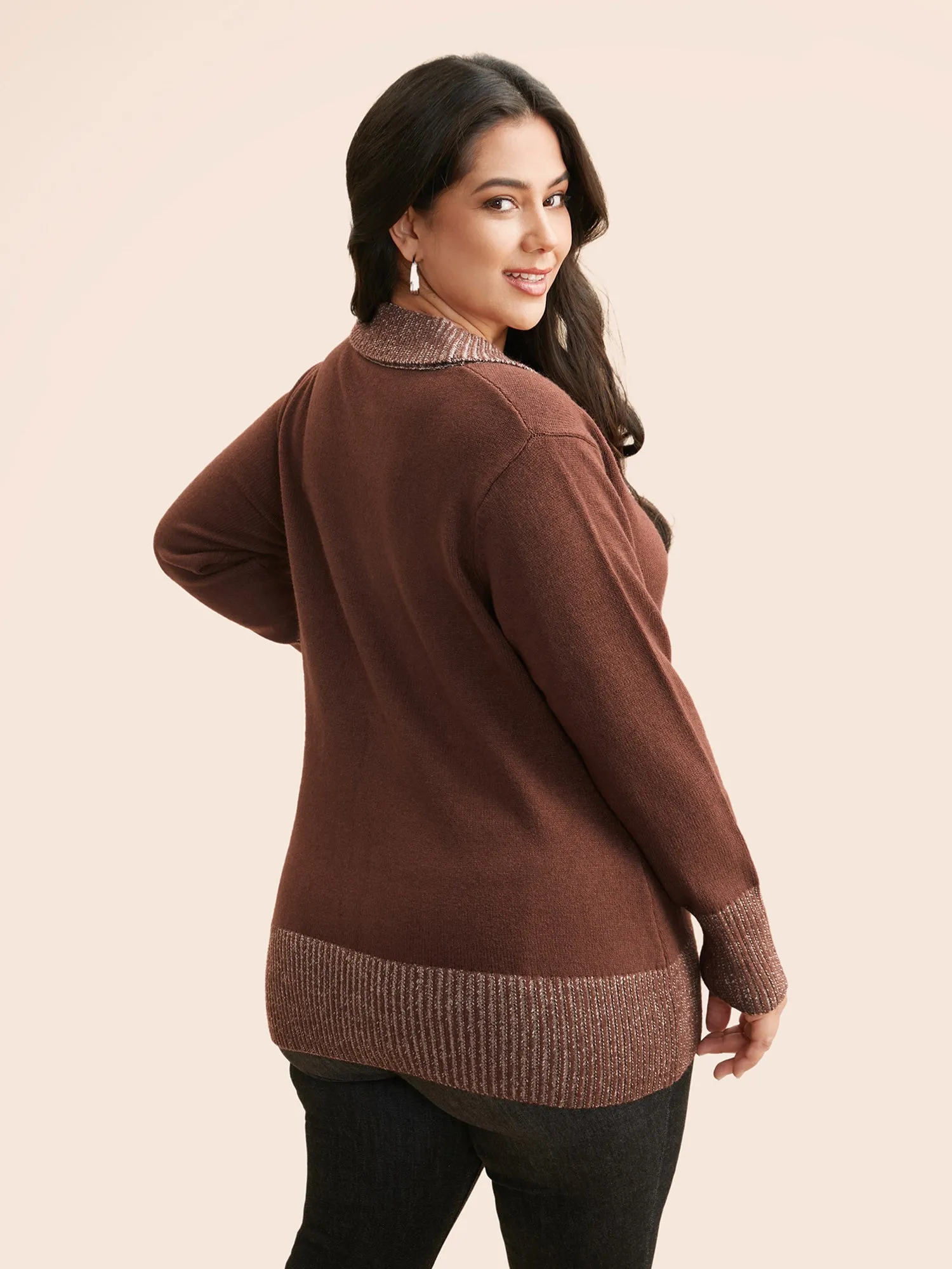 Overlap Collar Contrast Button Detail Pullover sold by Bloomchic product image thumbnail 2