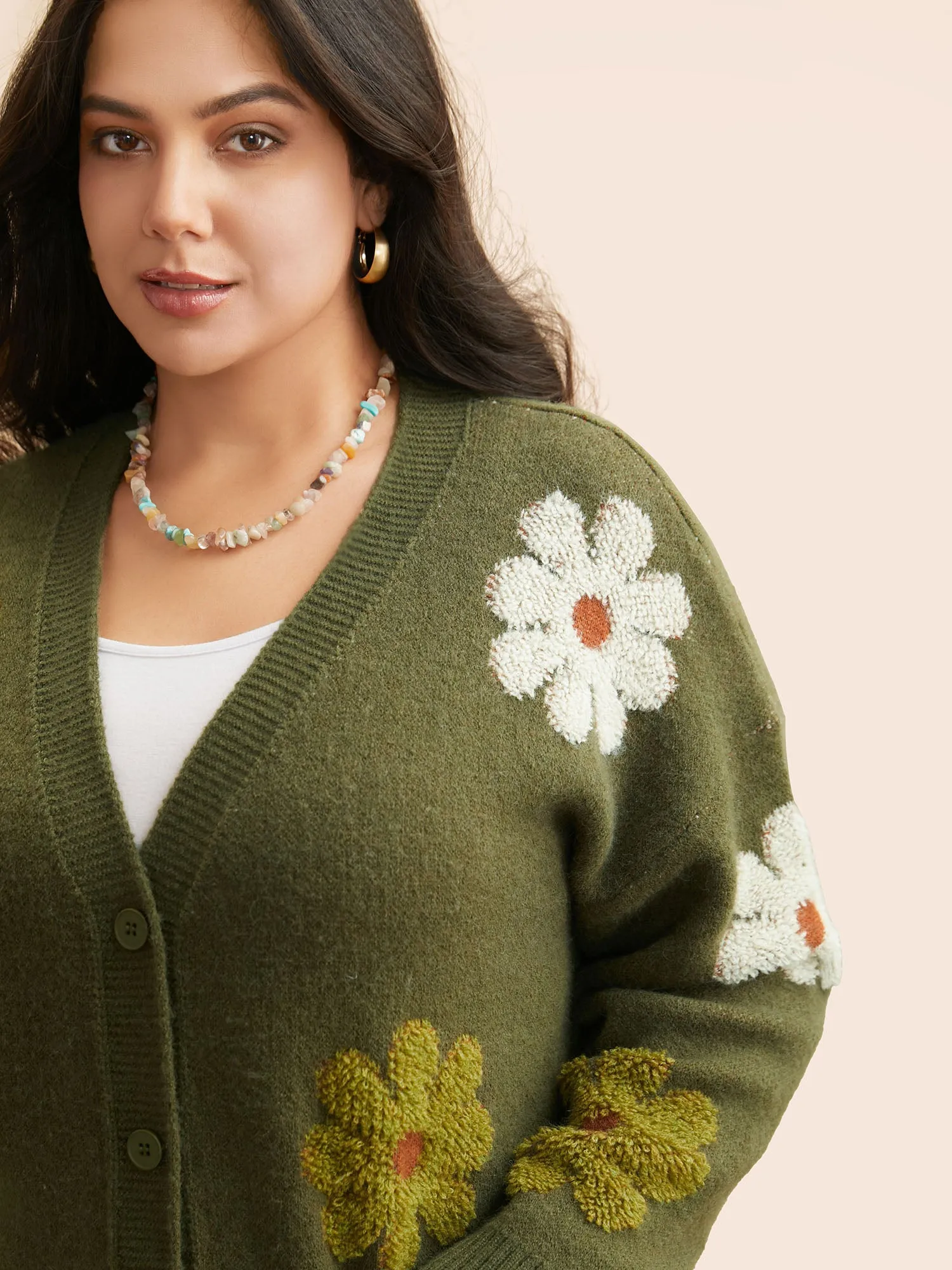 Floral Texture Slit Hem Patch Pocket Cardigan sold by Bloomchic product image thumbnail 5