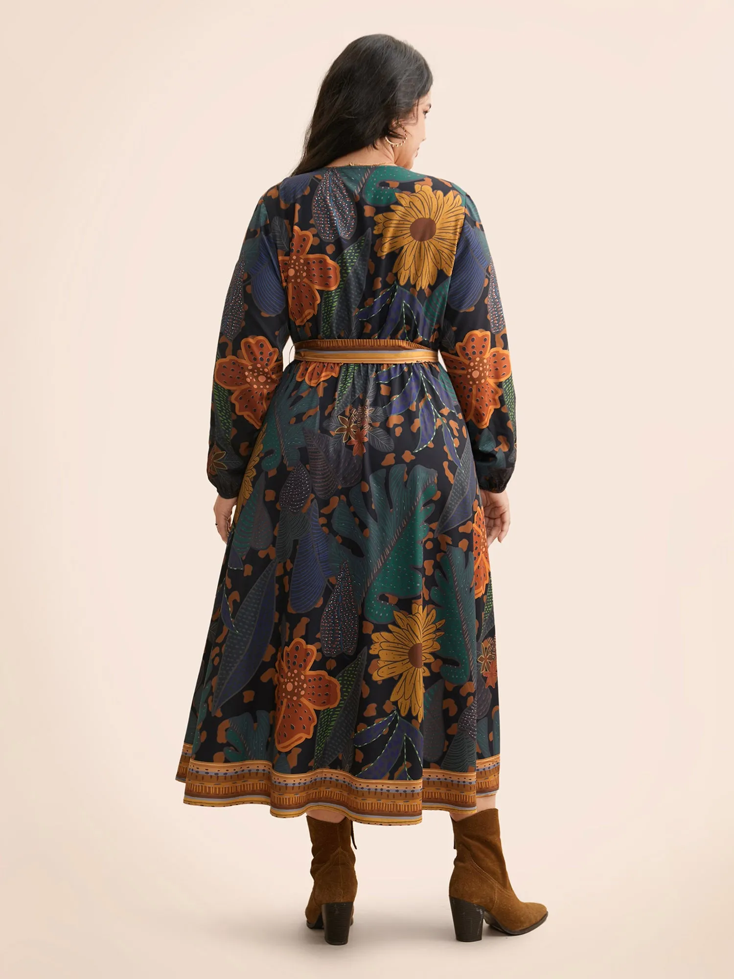 Boho Print Belted Lantern Sleeve Dress sold by Bloomchic product image thumbnail 5
