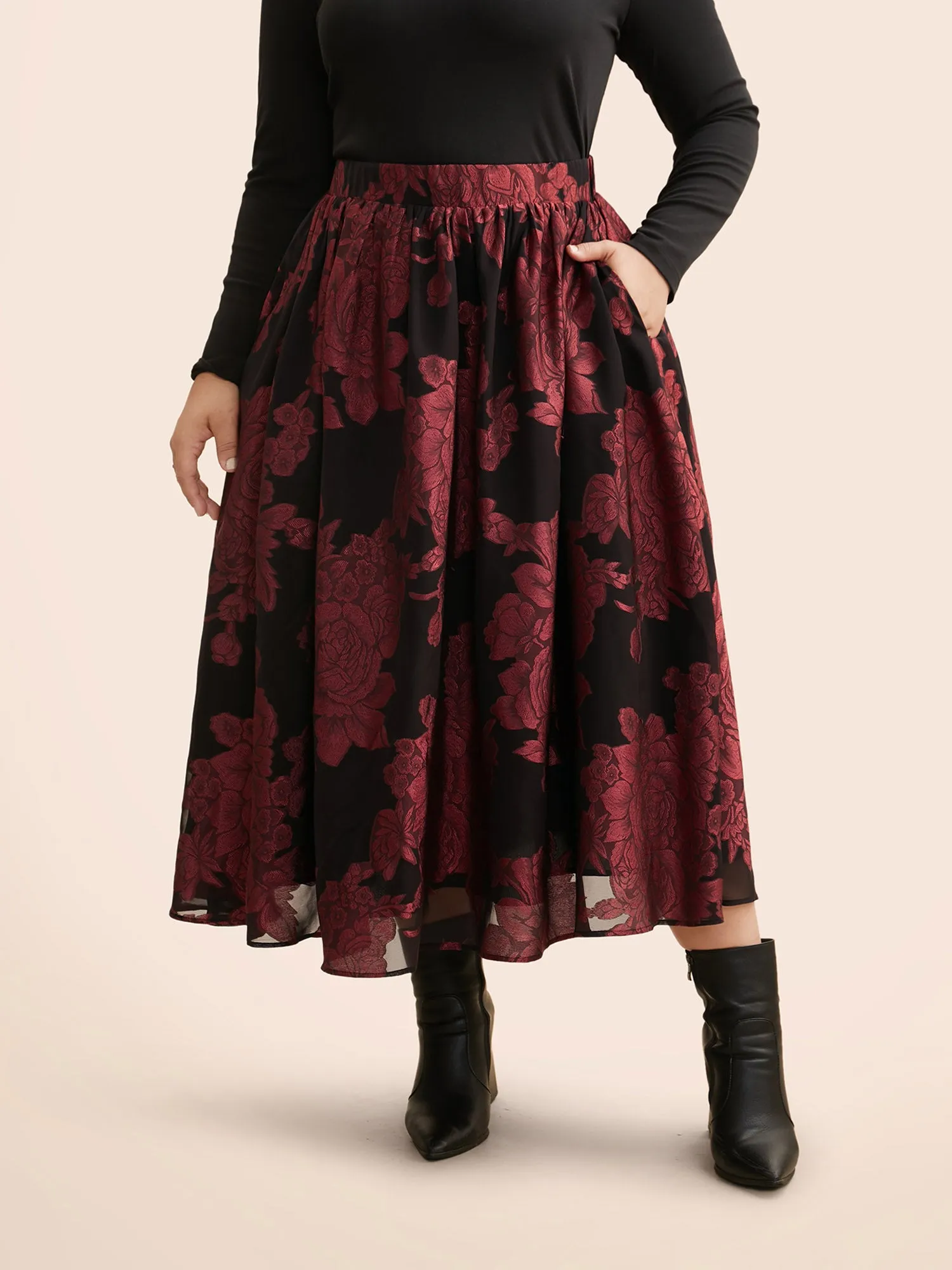 Floral Elastic Waist Pocket Skirt sold by Bloomchic