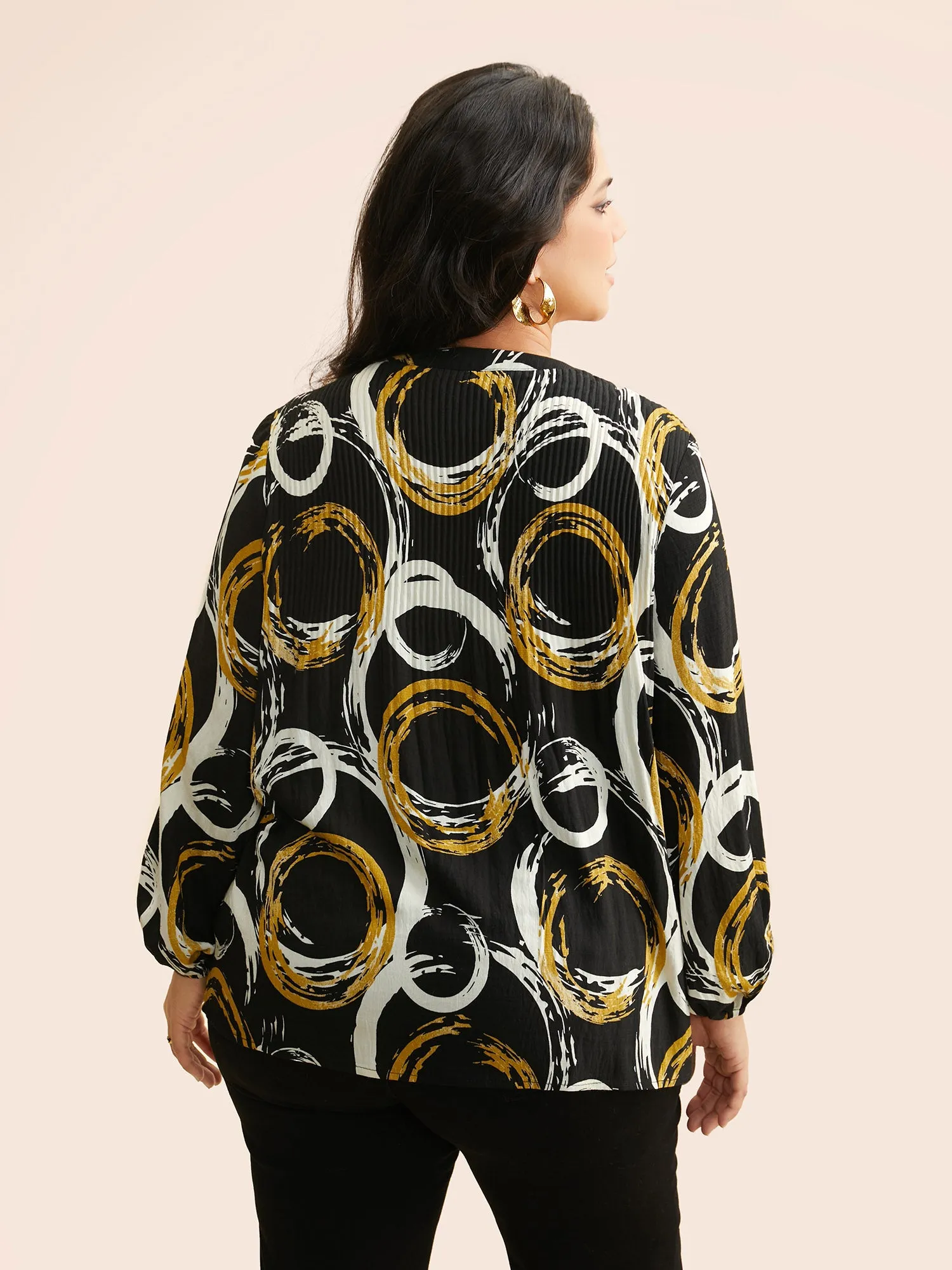 Brush Print Pleated Lantern Sleeve Blouse sold by Bloomchic product image thumbnail 4