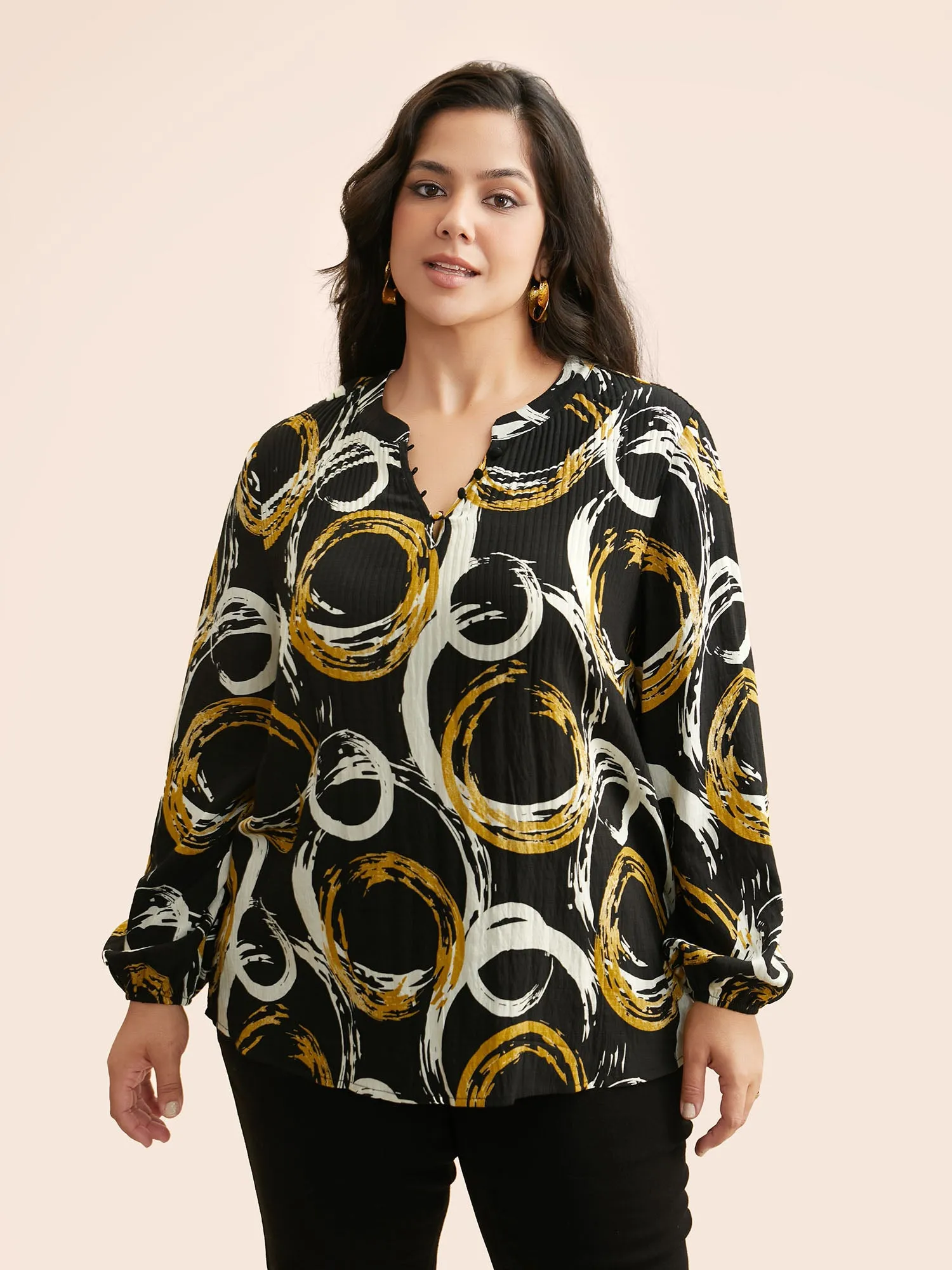 Brush Print Pleated Lantern Sleeve Blouse sold by Bloomchic product image thumbnail 3