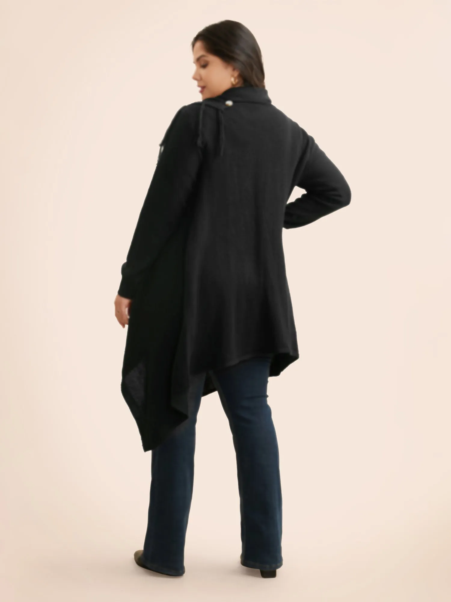 Texture Tassel Trim Asymmetrical Hem Cardigan sold by Bloomchic product image thumbnail 4