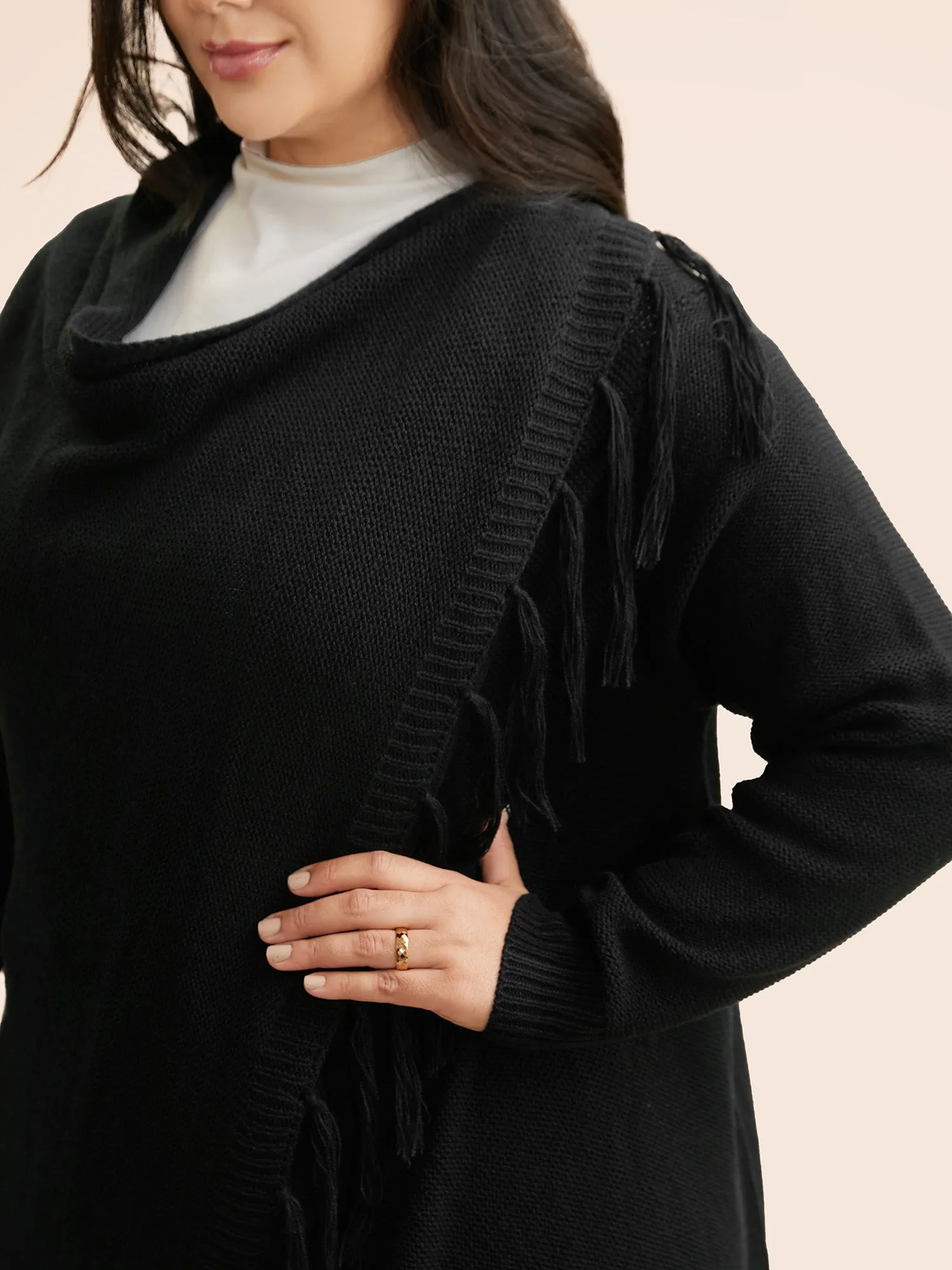 Texture Tassel Trim Asymmetrical Hem Cardigan sold by Bloomchic product image thumbnail 5