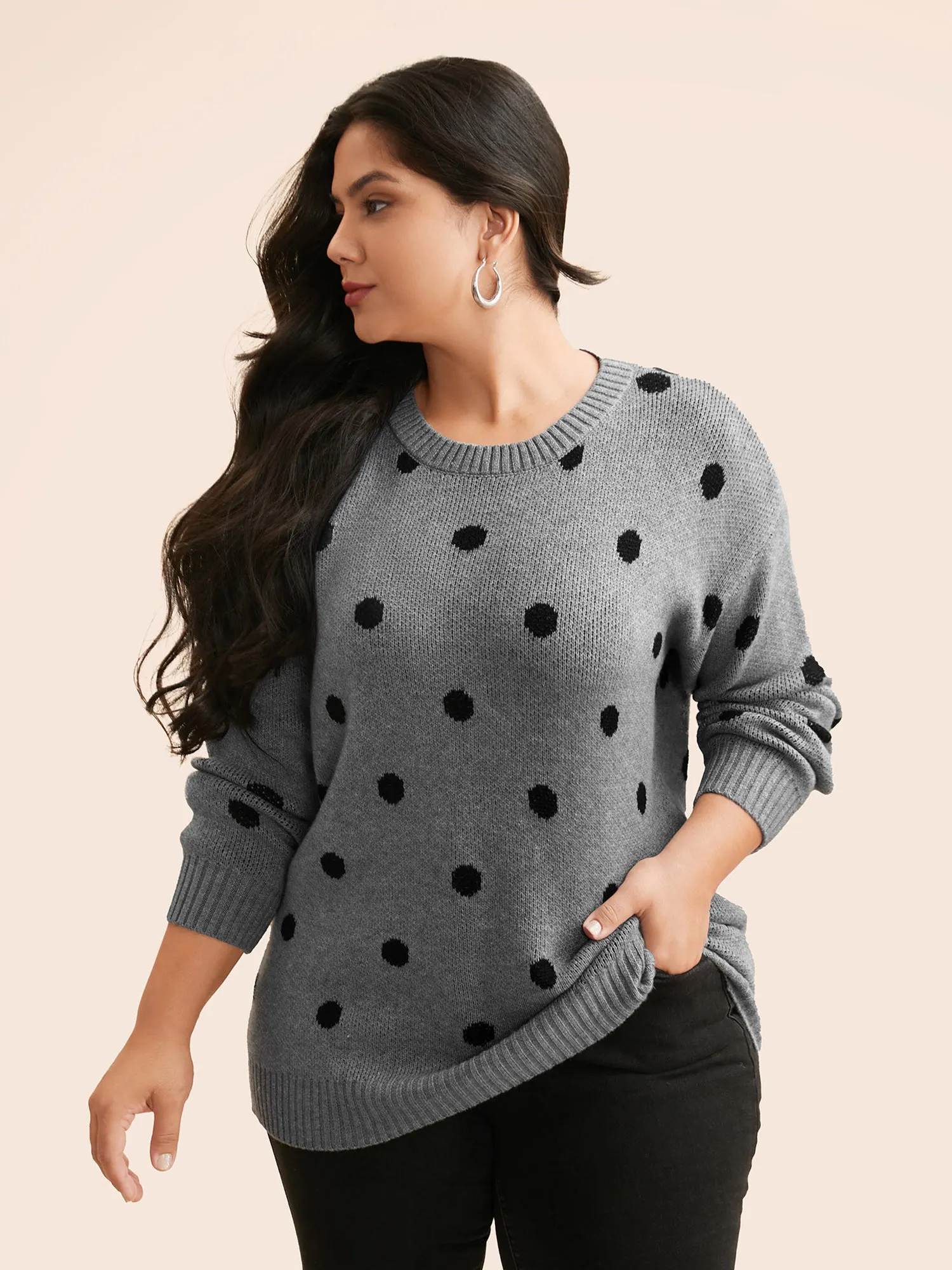 Polka Dot Drop Shoulder Sleeve Pullover sold by Bloomchic