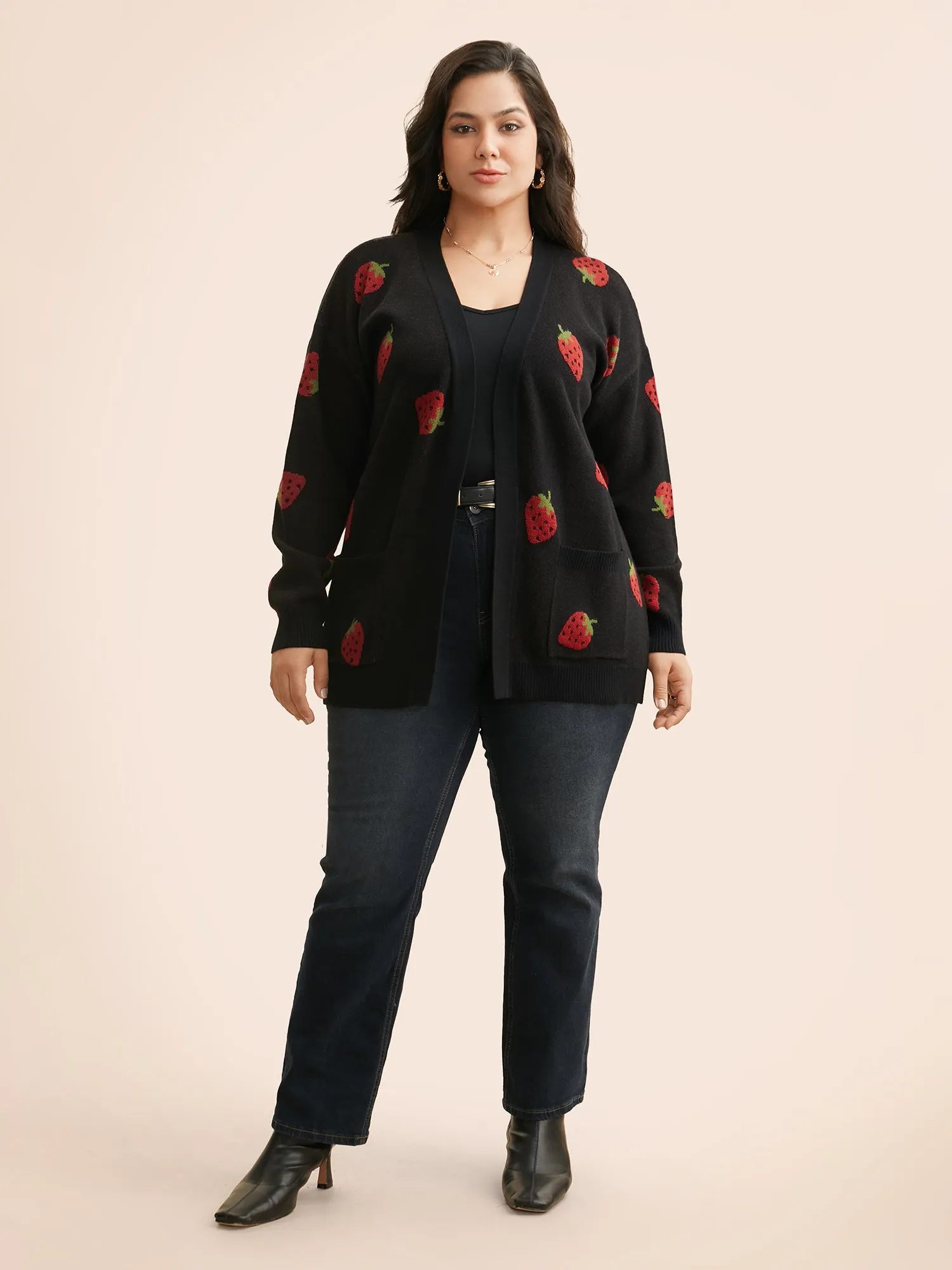 Strawberry Jacquard Patch Pocket Cardigan sold by Bloomchic product image thumbnail 4