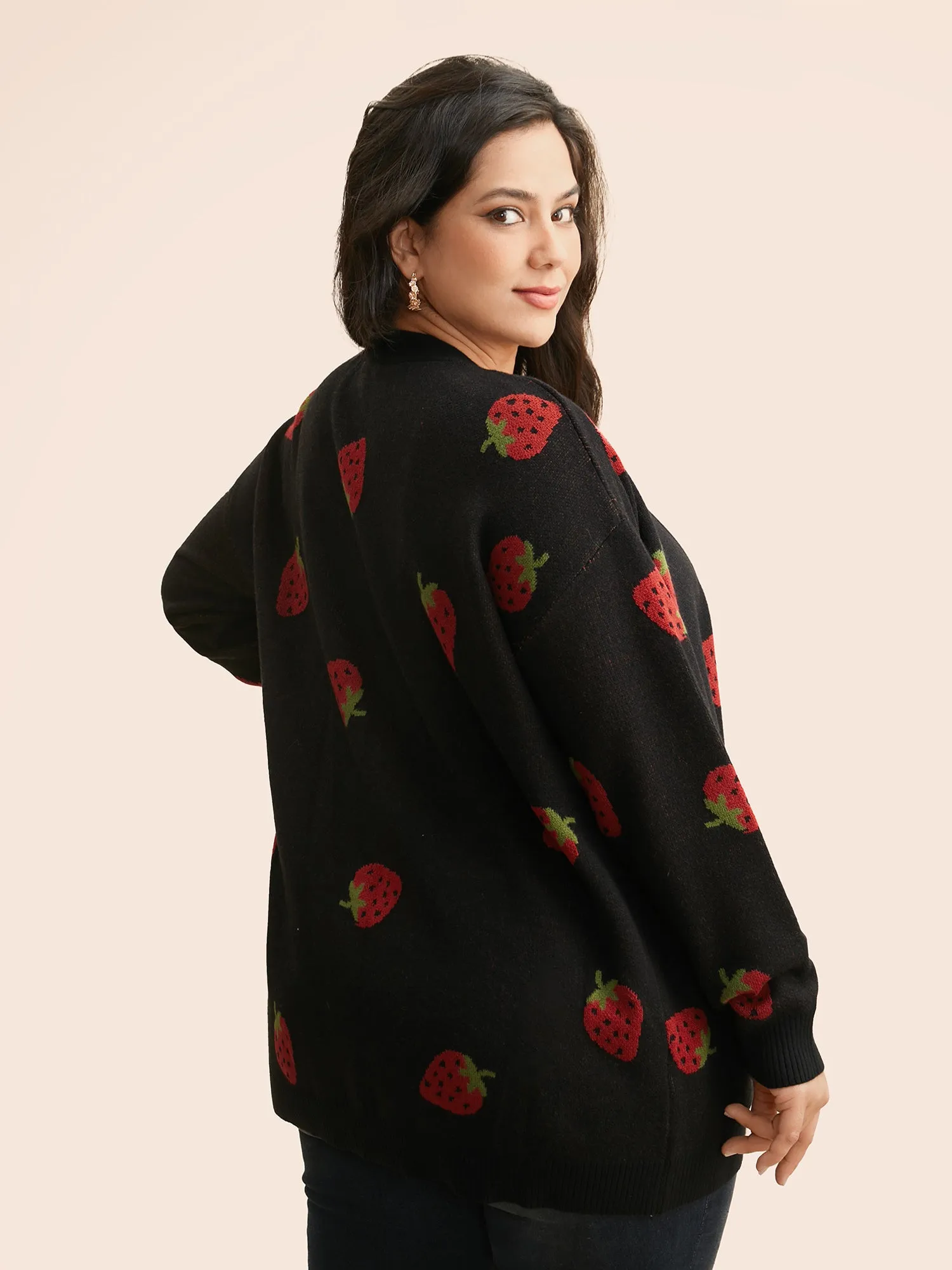 Strawberry Jacquard Patch Pocket Cardigan sold by Bloomchic product image thumbnail 2