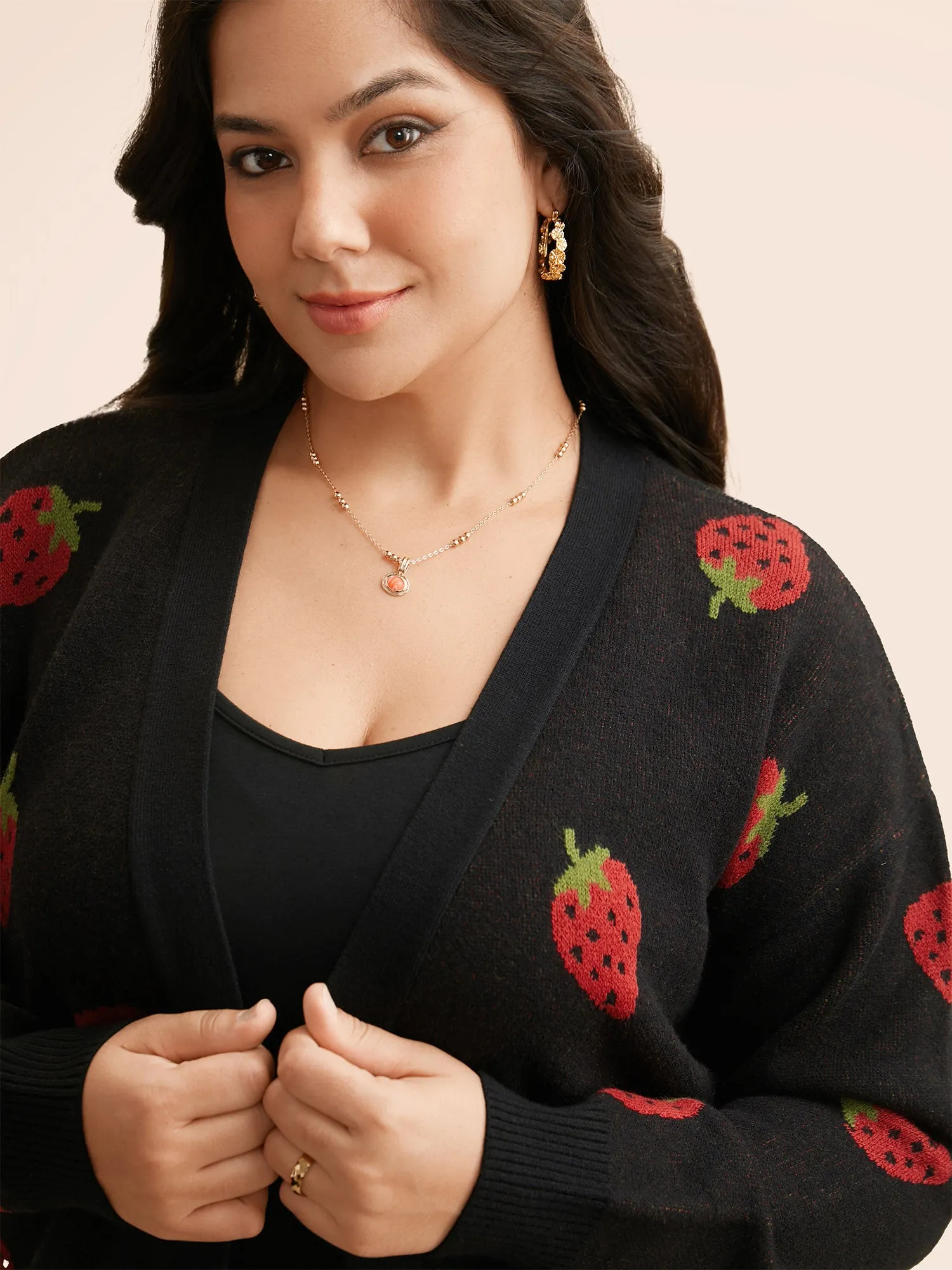 Strawberry Jacquard Patch Pocket Cardigan sold by Bloomchic product image thumbnail 5