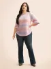 Ombre Round Neck Curved Hem Pullover sold by Bloomchic