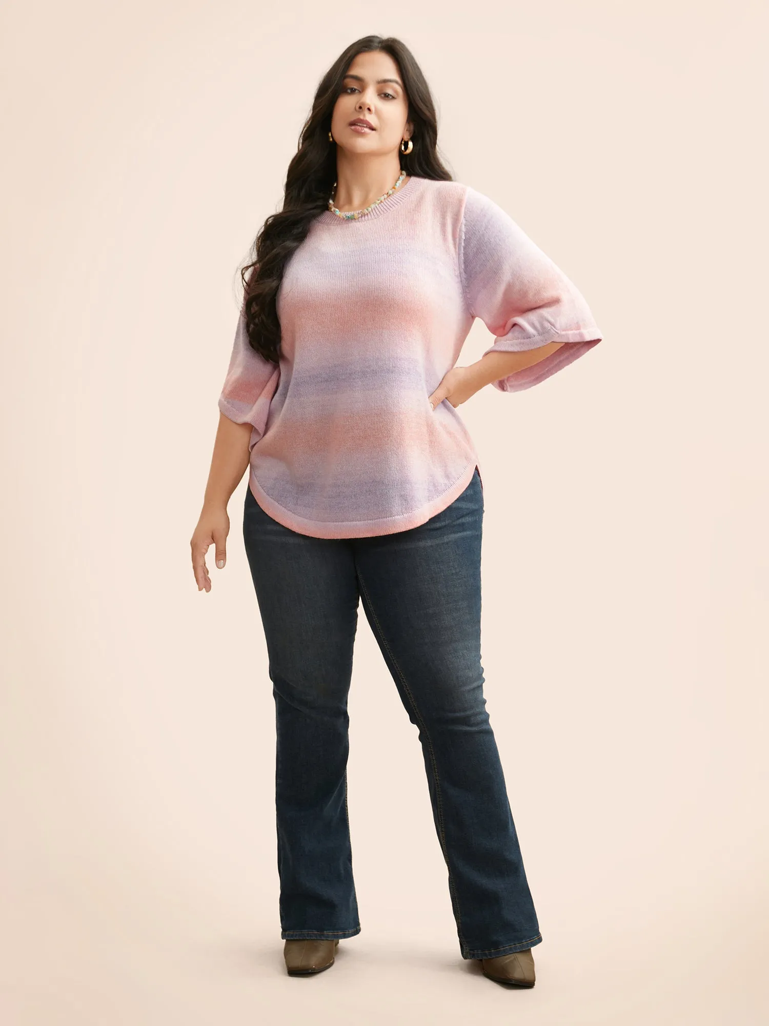 Ombre Round Neck Curved Hem Pullover sold by Bloomchic product image thumbnail 3