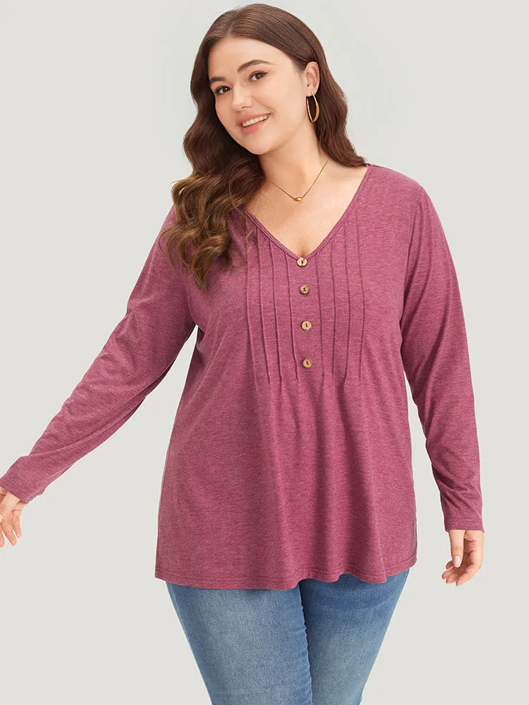 Plain V Neck Line Button Detail T-shirt sold by Bloomchic product image thumbnail 3