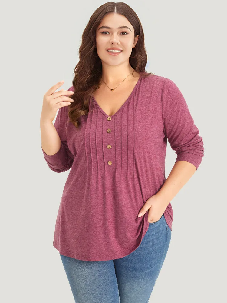 Plain V Neck Line Button Detail T-shirt sold by Bloomchic product image thumbnail 4