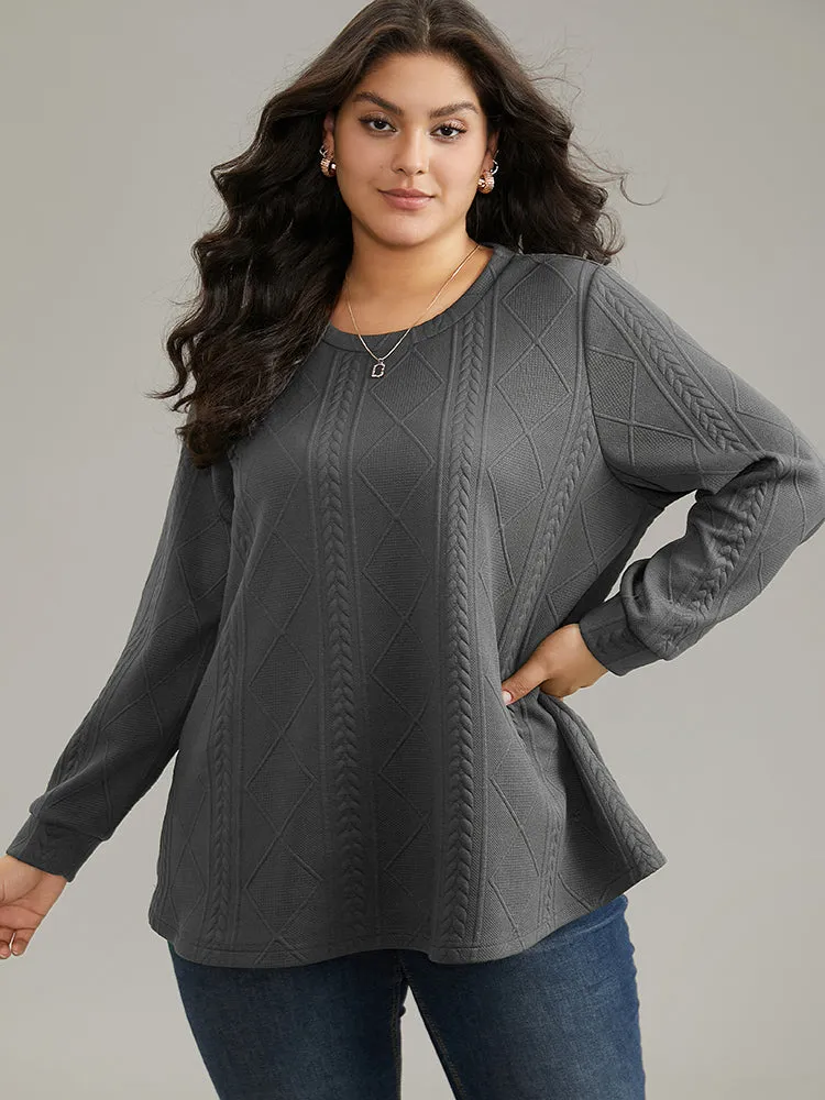 Plain Textured Round Neck Sweatshirt sold by Bloomchic
