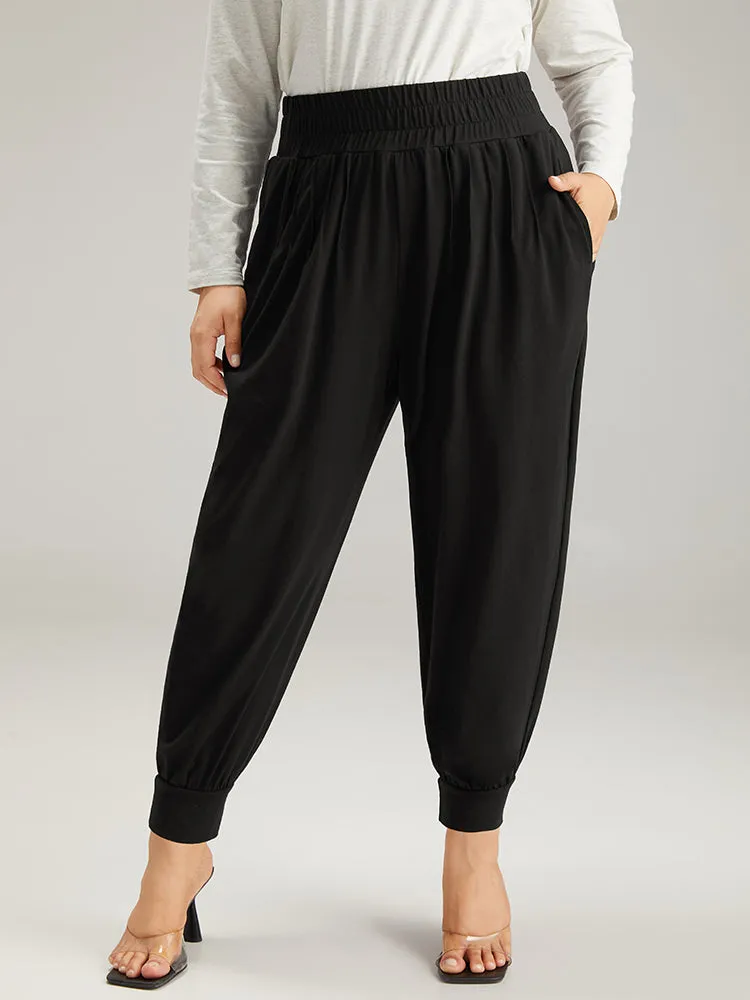 Solid Shirred Pocket Harem Sweatpants sold by Bloomchic