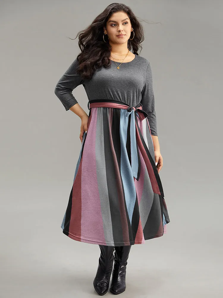 Striped Contrast Patchwork Belted Dress sold by Bloomchic product image thumbnail 5