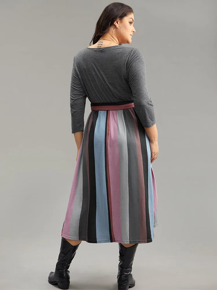 Striped Contrast Patchwork Belted Dress sold by Bloomchic product image thumbnail 2