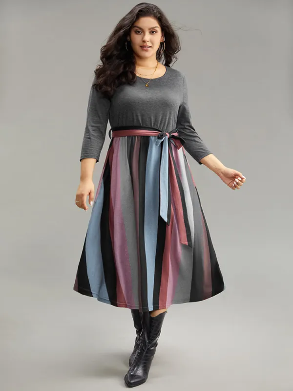 Striped Contrast Patchwork Belted Dress sold by Bloomchic