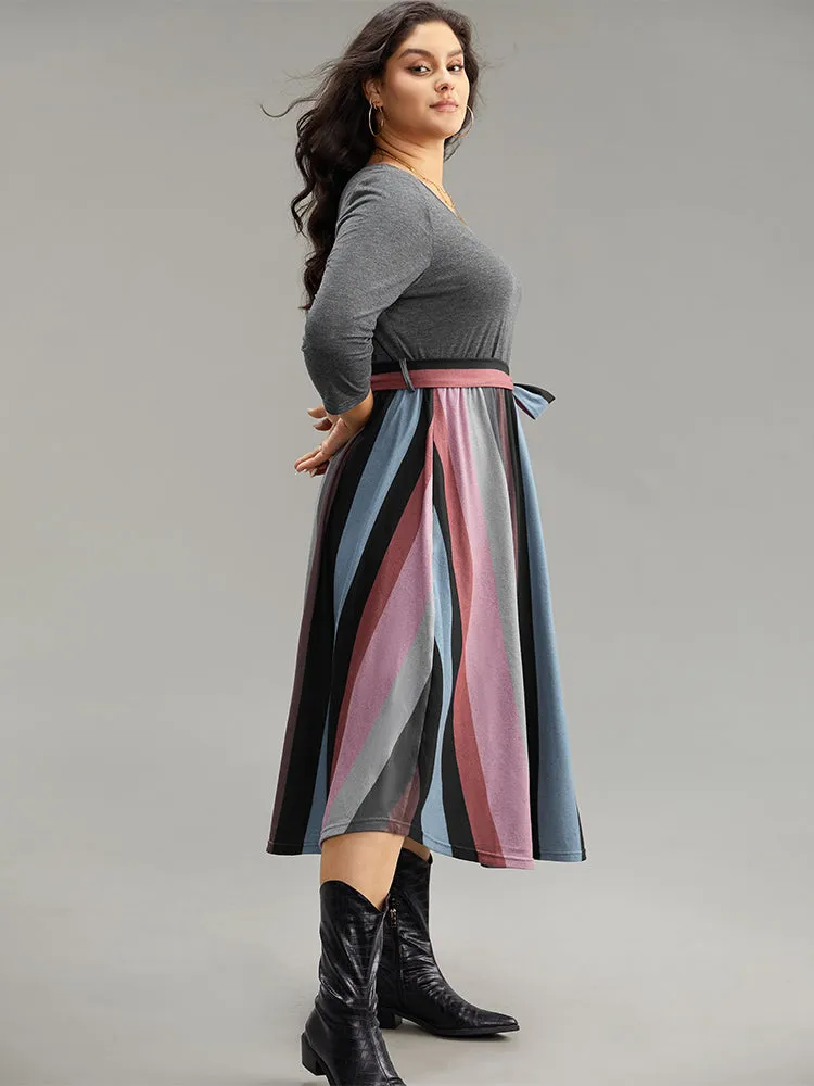 Striped Contrast Patchwork Belted Dress sold by Bloomchic product image thumbnail 3