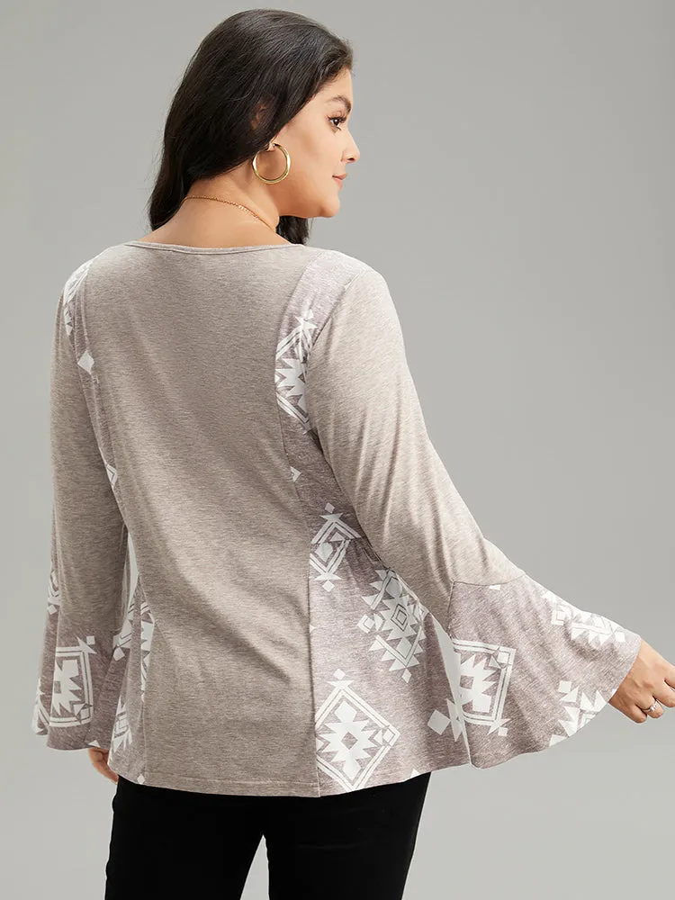 Floral Print Bell Sleeve V Neck T-shirt sold by Bloomchic product image thumbnail 5