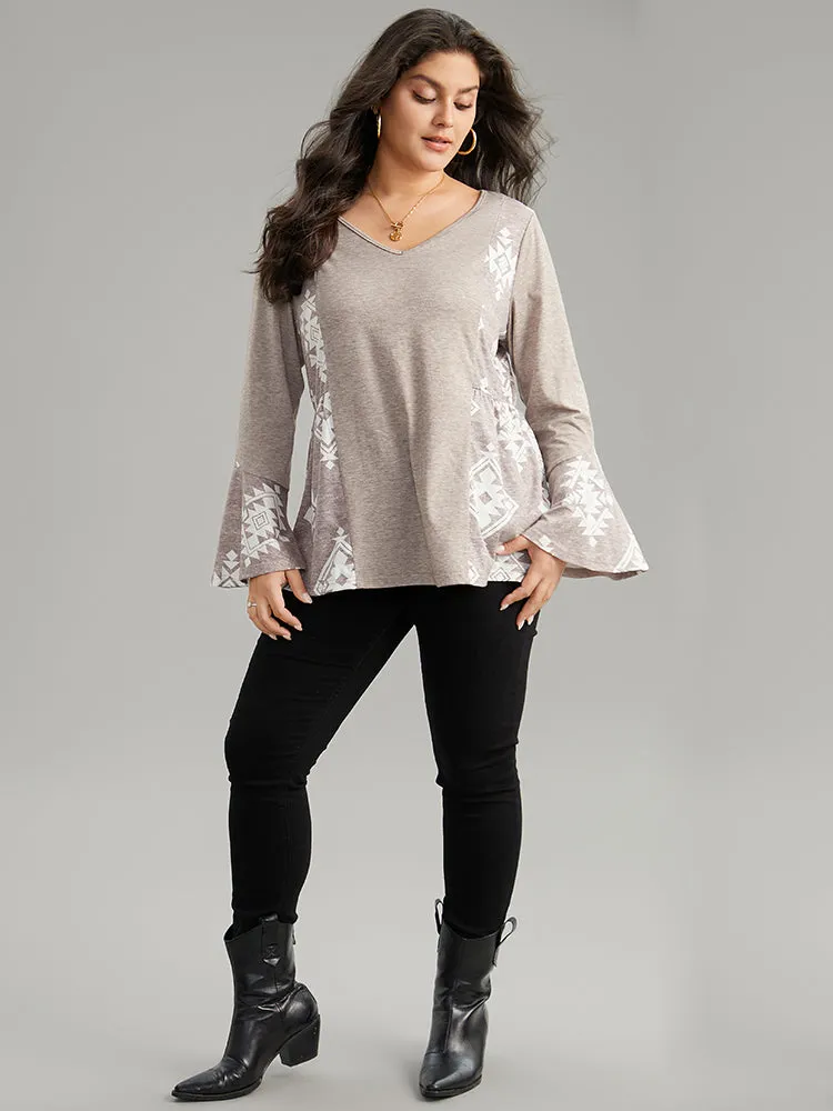 Floral Print Bell Sleeve V Neck T-shirt sold by Bloomchic product image thumbnail 4