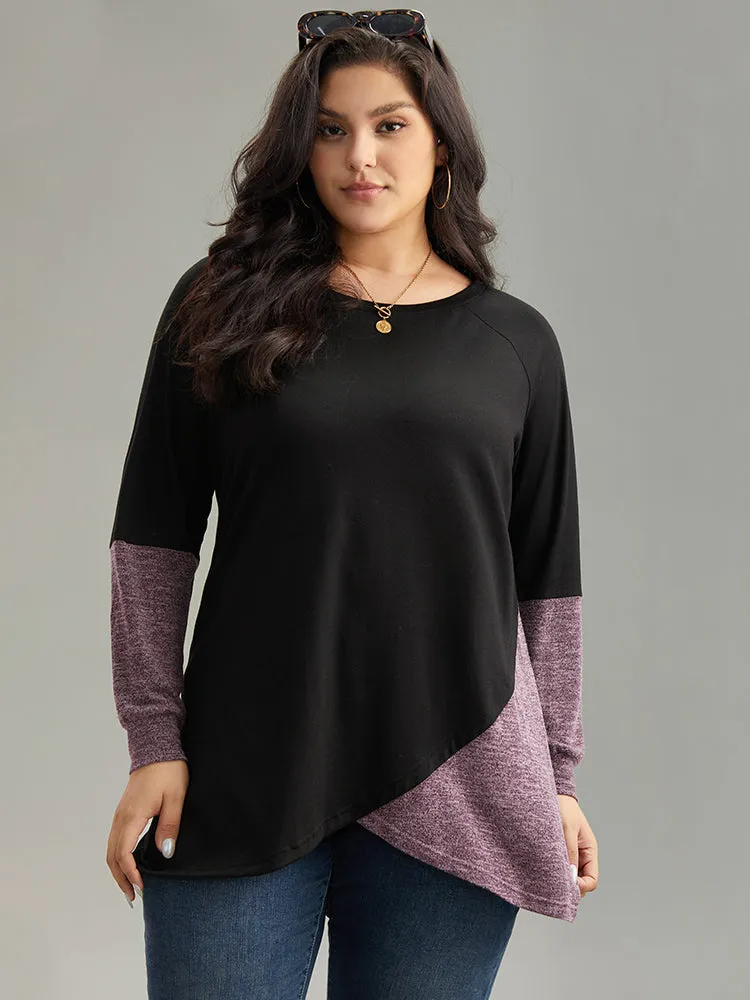 Two Tone Patchwork Heather Arc Hem T-shirt sold by Bloomchic