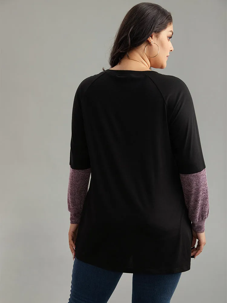 Two Tone Patchwork Heather Arc Hem T-shirt sold by Bloomchic product image thumbnail 2