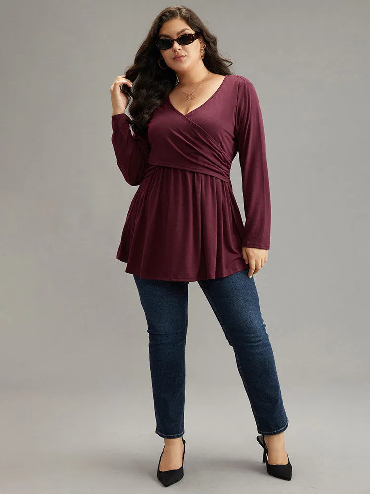Solid Crossover V Neck Ruffle Hem T-shirt sold by Bloomchic product image thumbnail 5