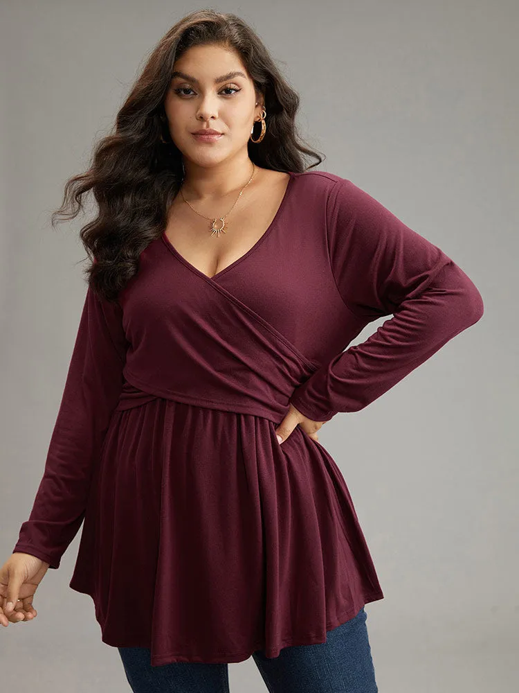 Solid Crossover V Neck Ruffle Hem T-shirt sold by Bloomchic product image thumbnail 3