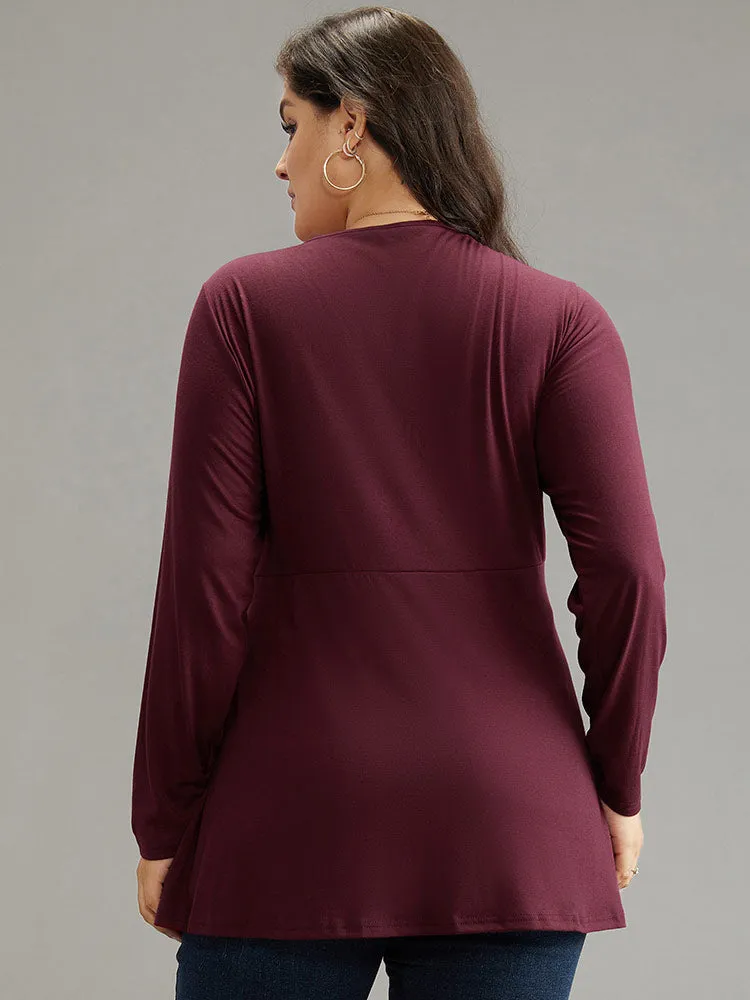 Solid Crossover V Neck Ruffle Hem T-shirt sold by Bloomchic product image thumbnail 2