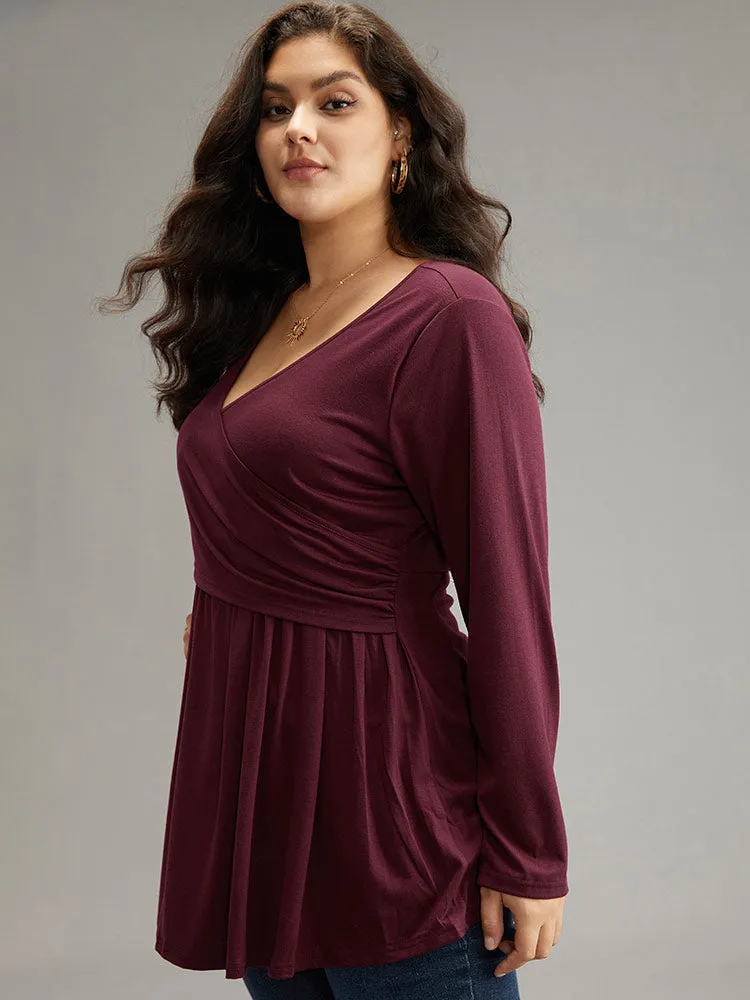 Solid Crossover V Neck Ruffle Hem T-shirt sold by Bloomchic product image thumbnail 4