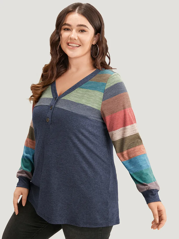 Colorblock Contrast V Neck Button Up T-shirt sold by Bloomchic product image thumbnail 3