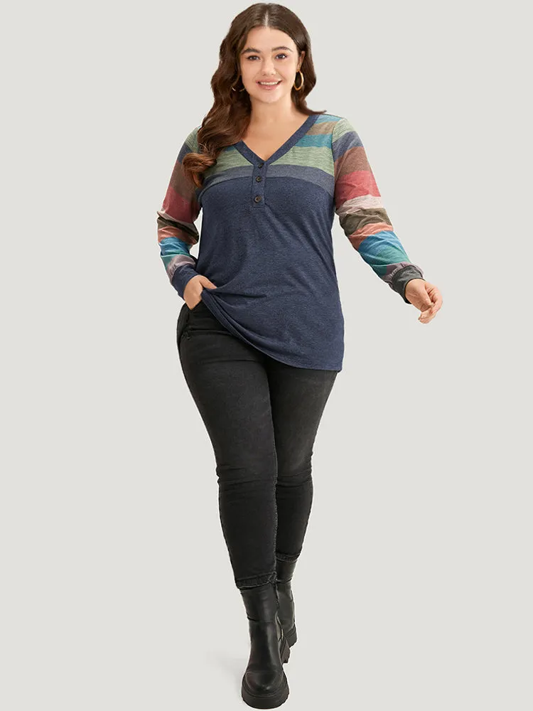 Colorblock Contrast V Neck Button Up T-shirt sold by Bloomchic product image thumbnail 5