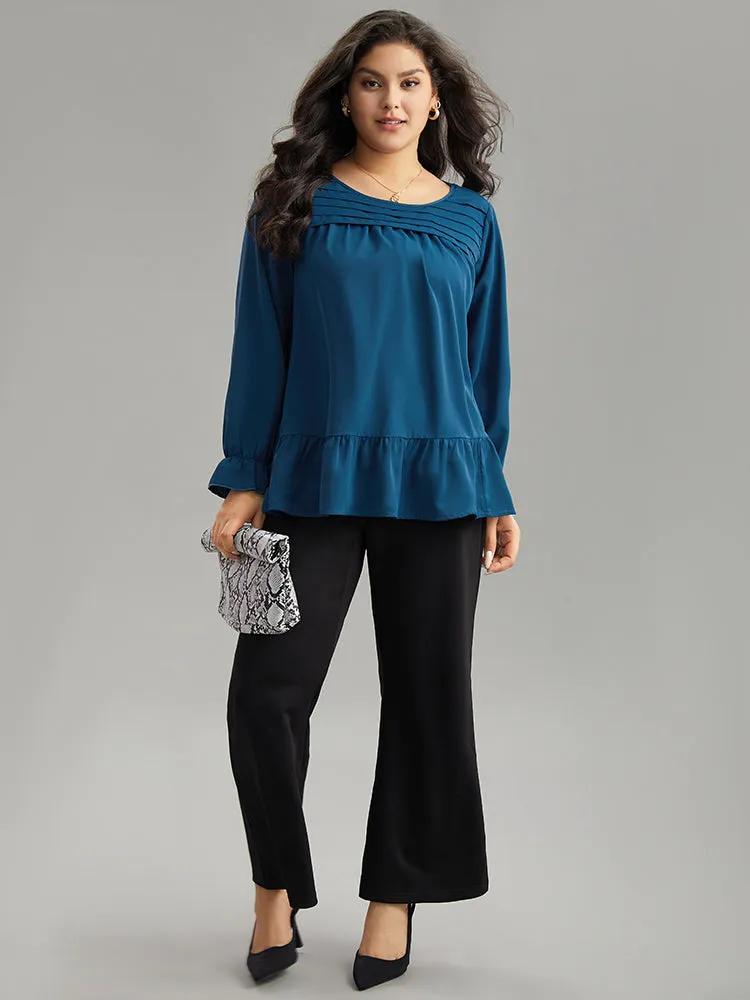 Static-Free Plain Pleated Ruffles Lantern Sleeve Blouse sold by Bloomchic product image thumbnail 4