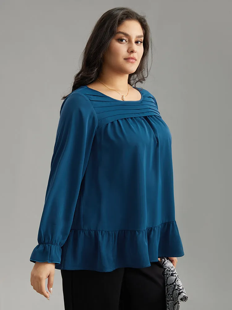 Static-Free Plain Pleated Ruffles Lantern Sleeve Blouse sold by Bloomchic product image thumbnail 3