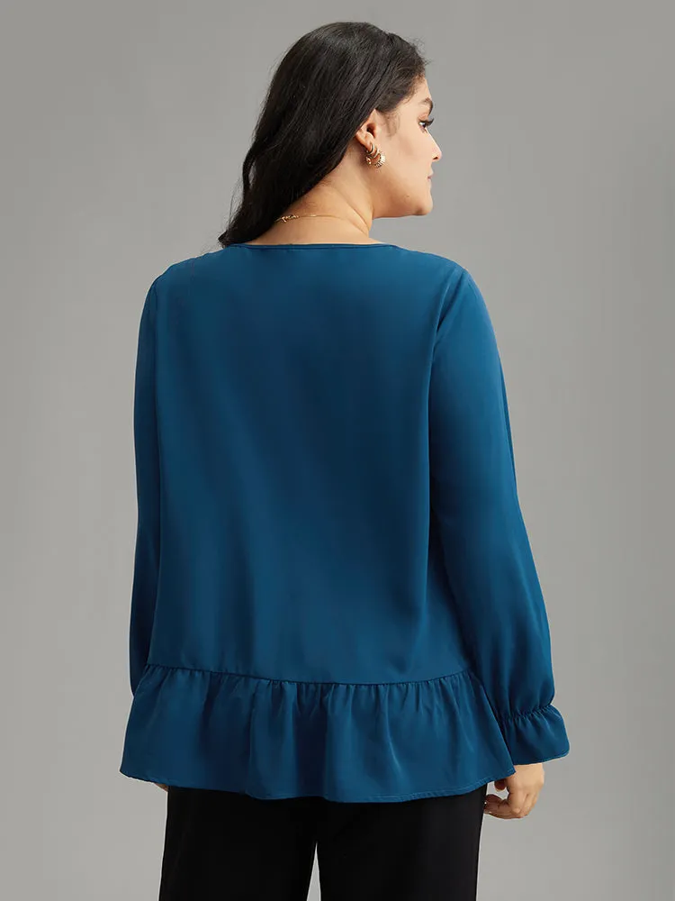 Static-Free Plain Pleated Ruffles Lantern Sleeve Blouse sold by Bloomchic product image thumbnail 2