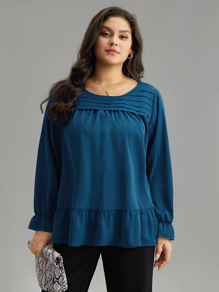 Static-Free Plain Pleated Ruffles Lantern Sleeve Blouse sold by Bloomchic product image thumbnail 5