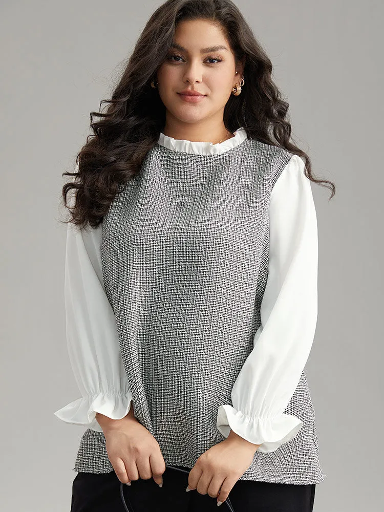 Gingham Ruffles Patchwork Frill Trim Blouse sold by Bloomchic